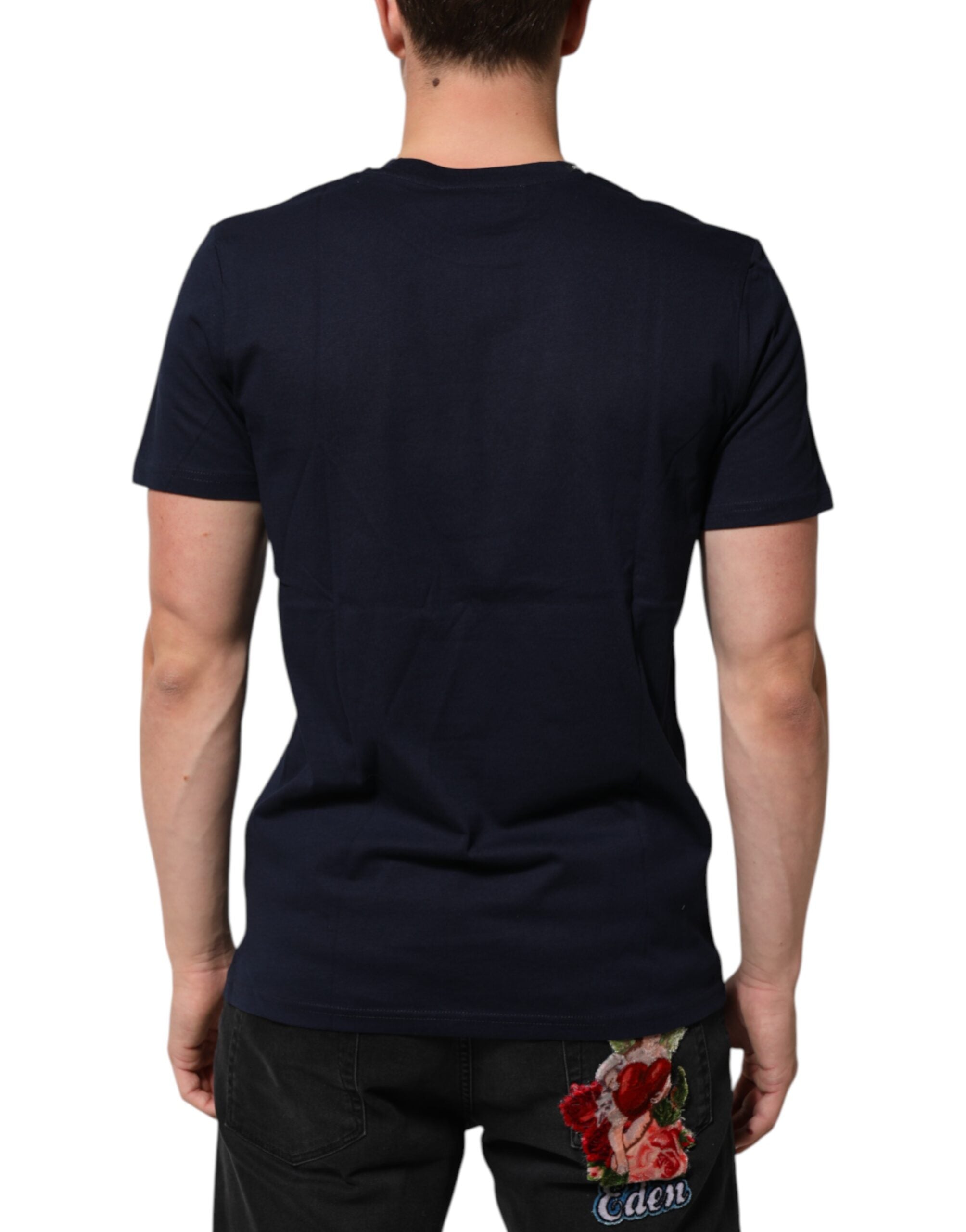 Camiseta de algodón azul oscuro Dolce & Gabbana con estampado del logotipo DG para hombre-4