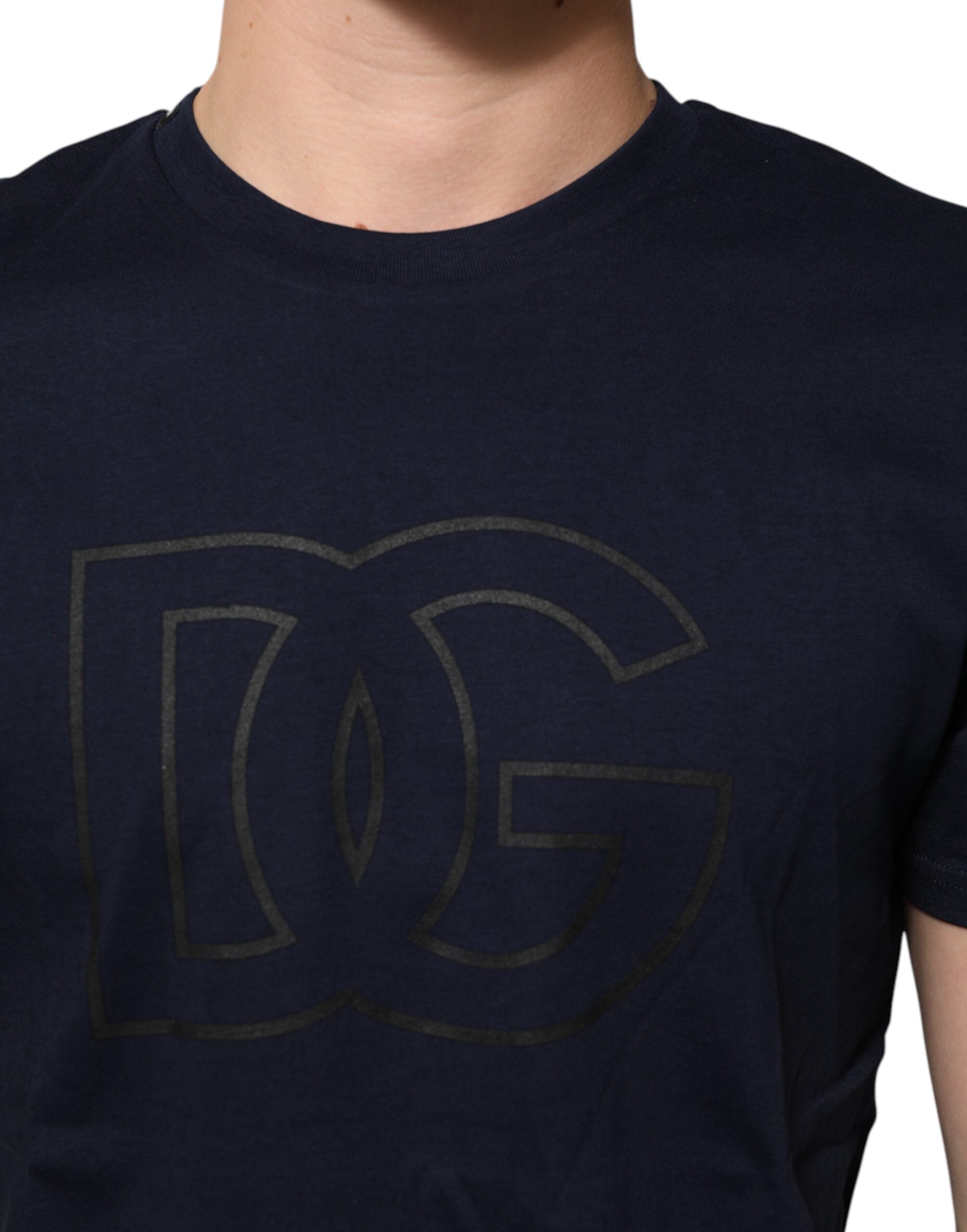 Camiseta de algodón azul oscuro Dolce & Gabbana con estampado del logotipo DG para hombre-5