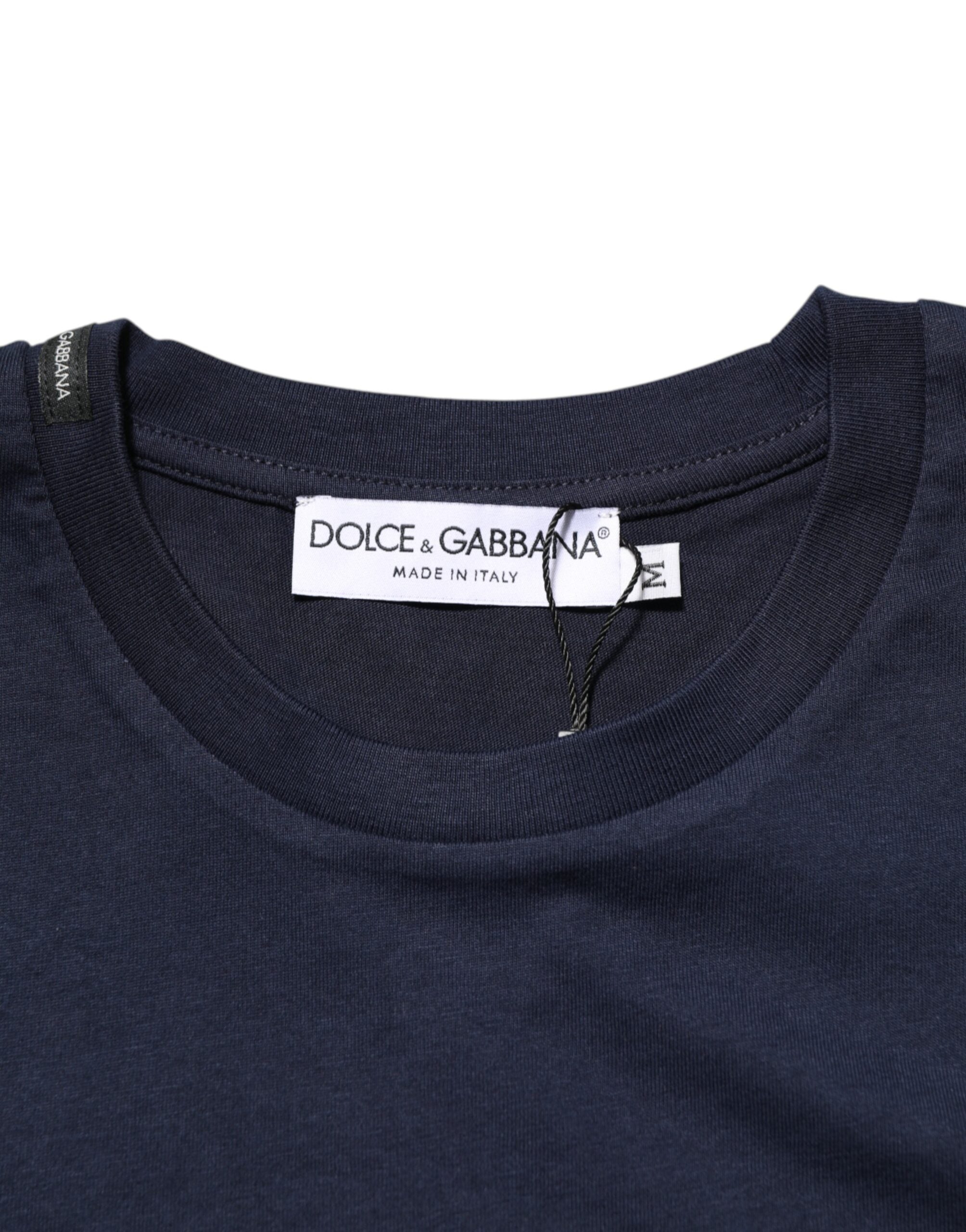 Camiseta de algodón azul oscuro Dolce & Gabbana con estampado del logotipo DG para hombre-7