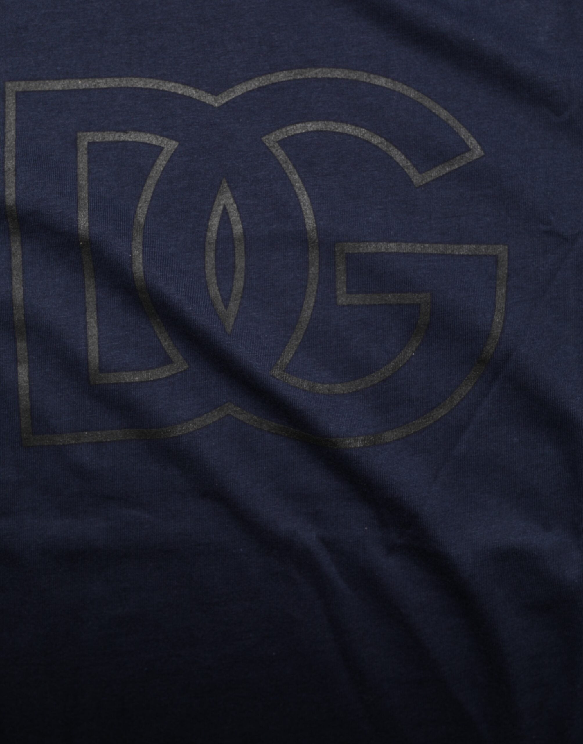 Camiseta de algodón azul oscuro Dolce & Gabbana con estampado del logotipo DG para hombre-8