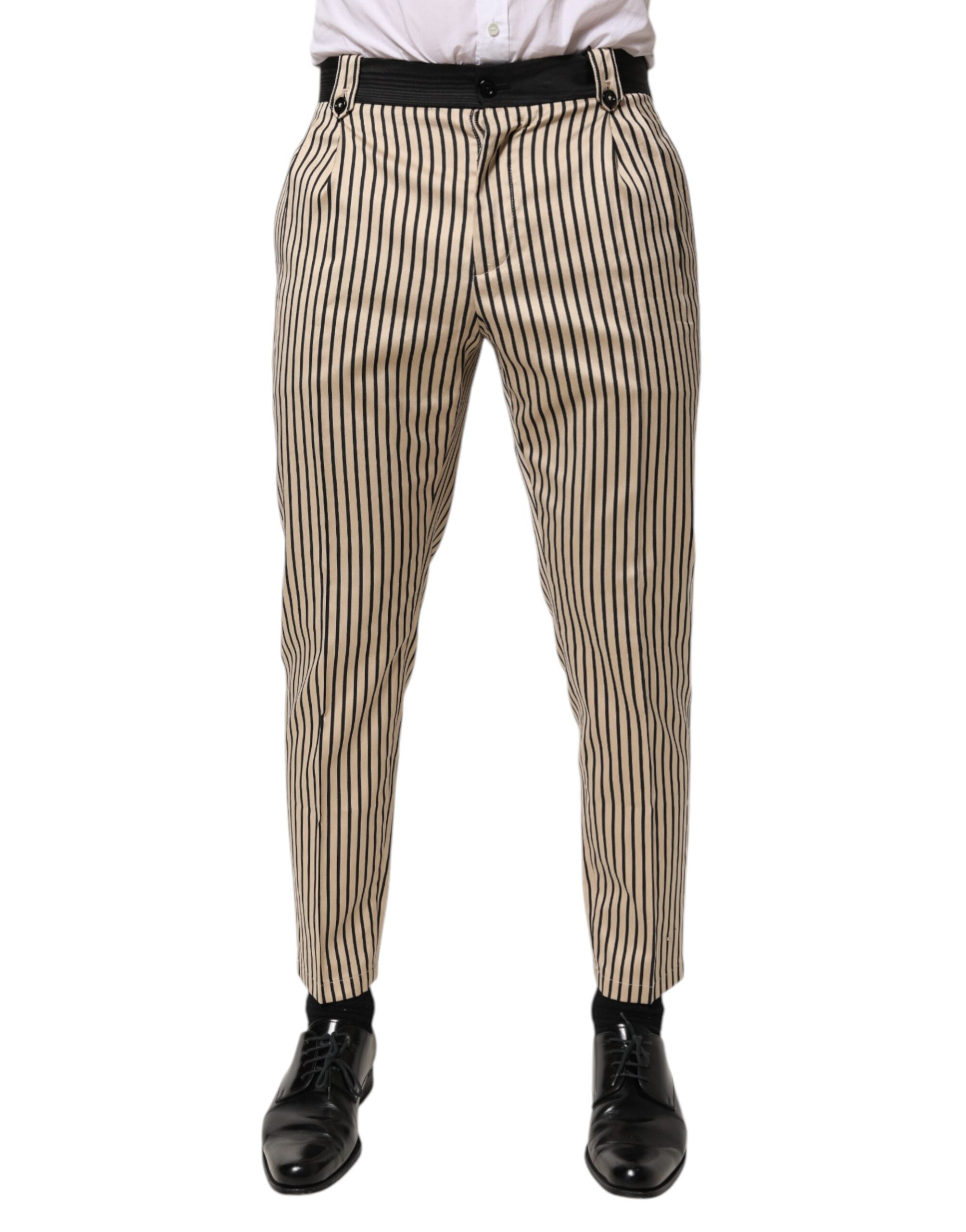 Dolce & Gabbana Beige Schwarz Gestreifte Slim Fit Hose aus Baumwolle Hose-1