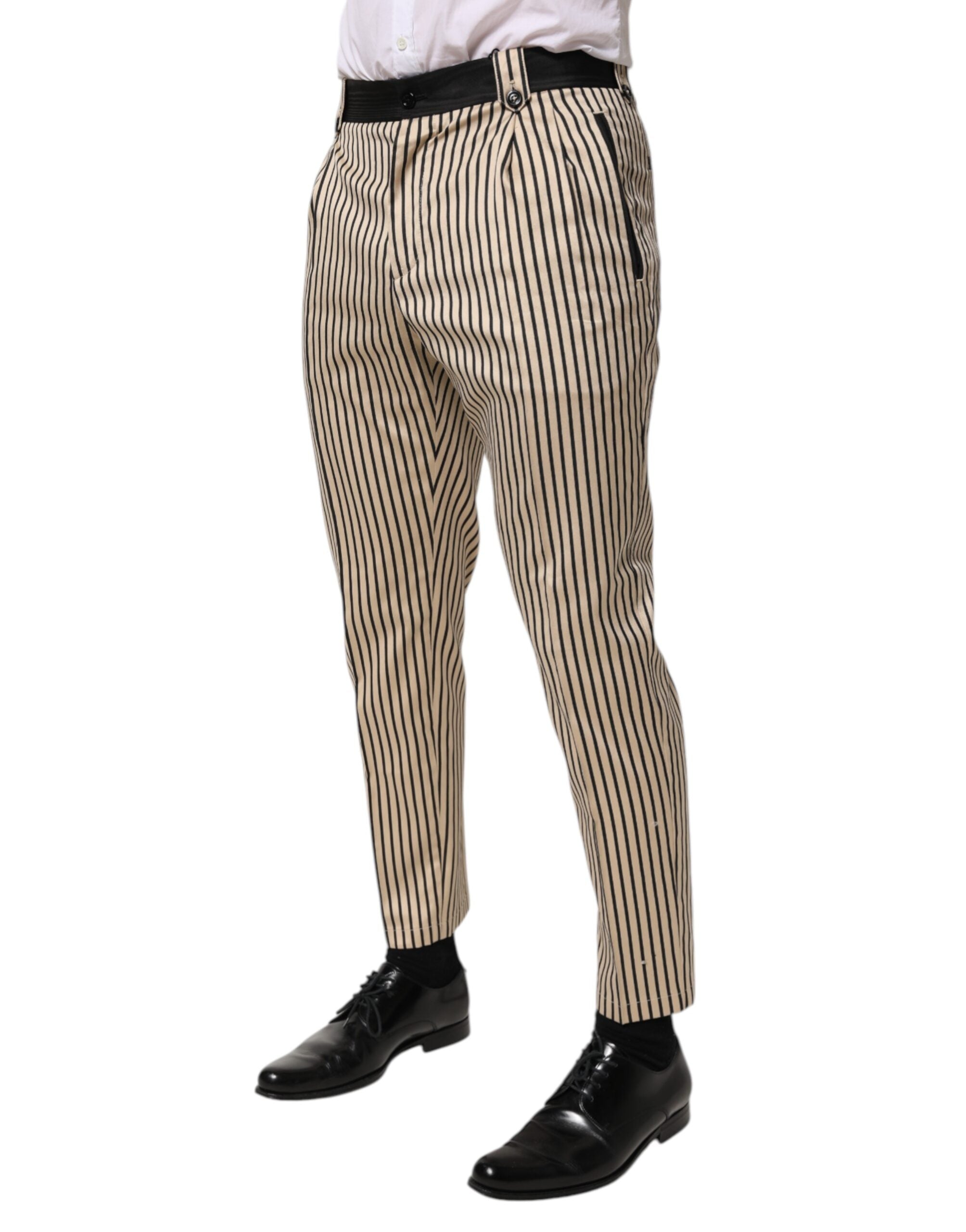Dolce & Gabbana Beige Schwarz Gestreifte Slim Fit Hose aus Baumwolle Hose-3