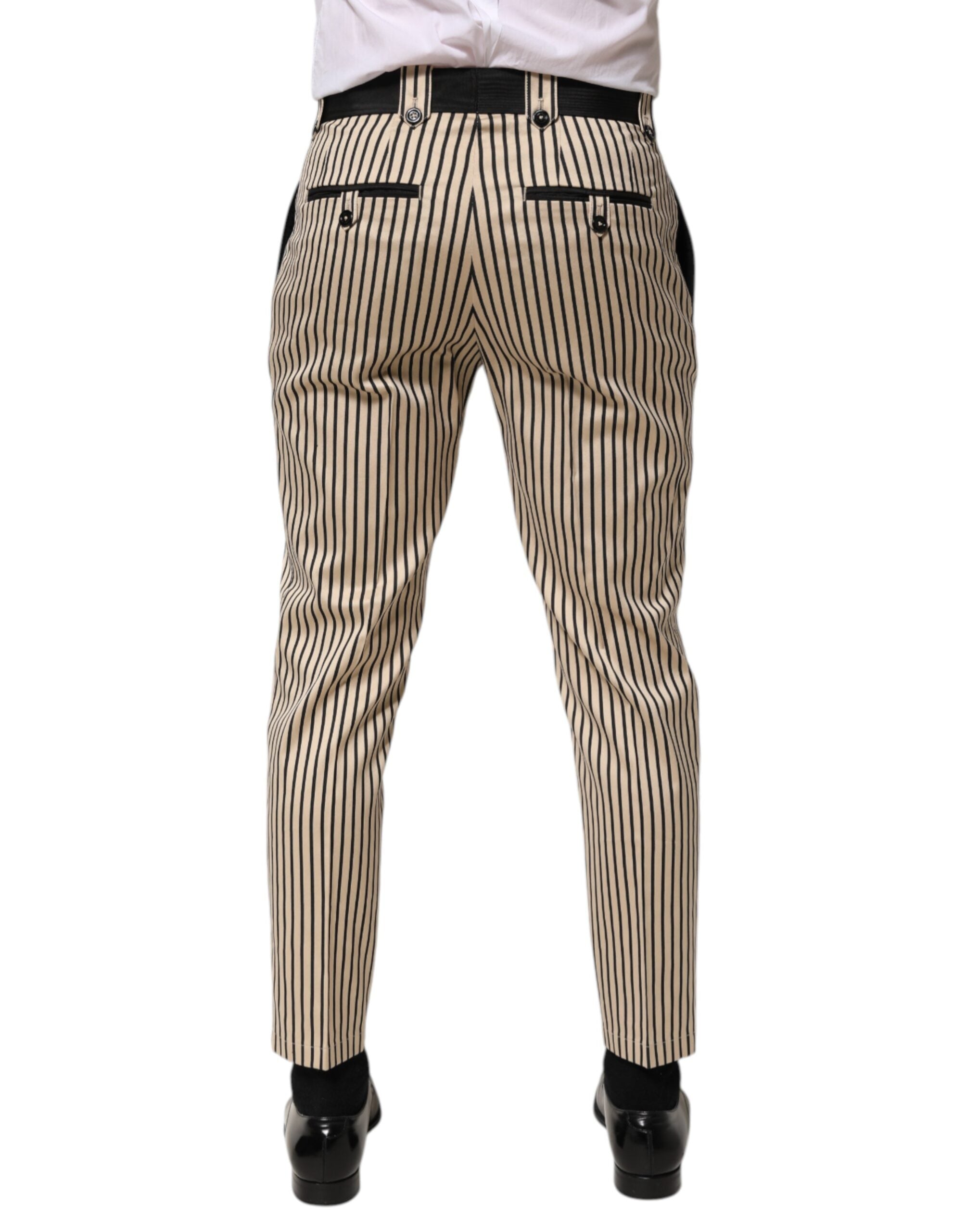 Dolce & Gabbana Beige Schwarz Gestreifte Slim Fit Hose aus Baumwolle Hose-4