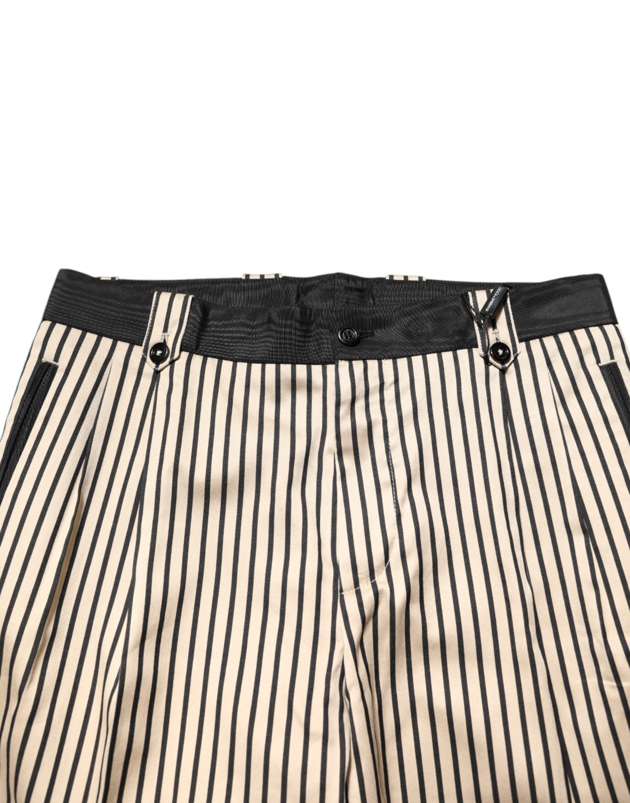 Dolce & Gabbana Beige Schwarz Gestreifte Slim Fit Hose aus Baumwolle Hose-5