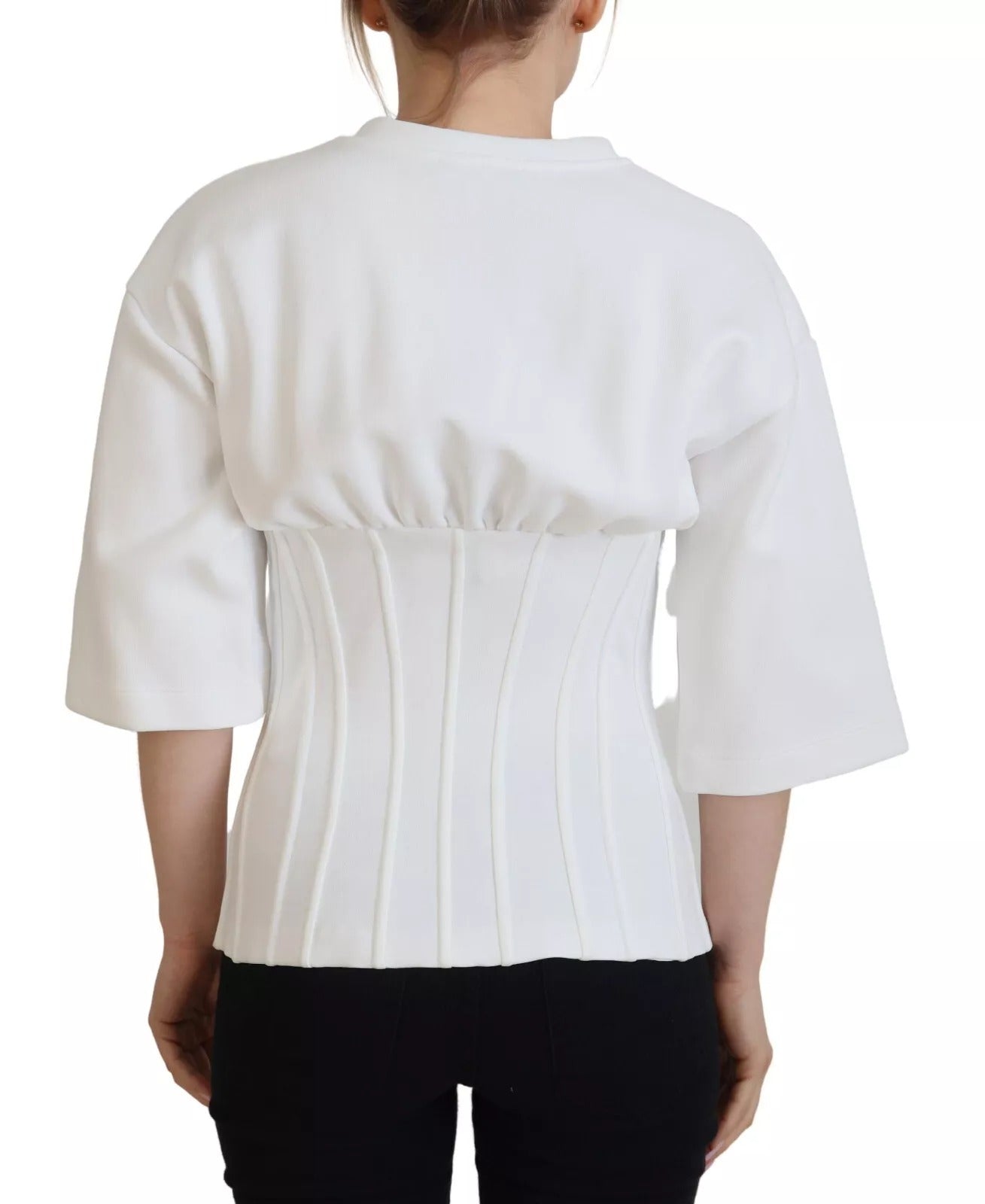 Dolce & Gabbana White Cotton Corset Stretch T-Shirt-3