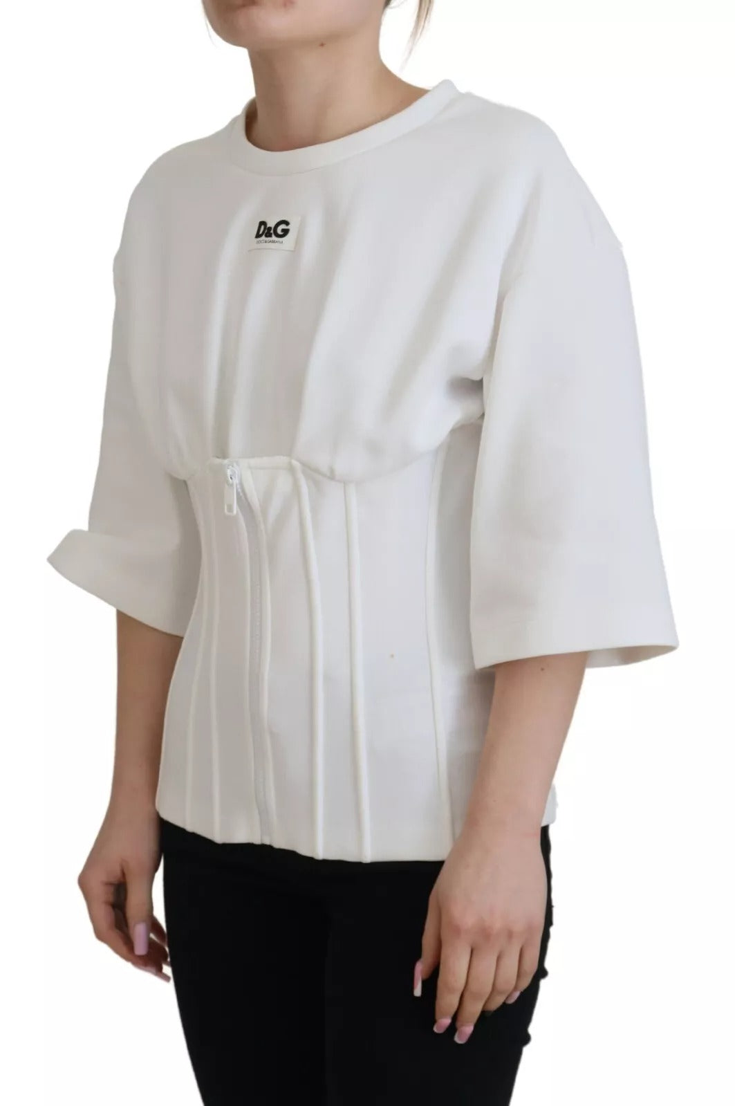 Dolce & Gabbana White Cotton Corset Stretch T-Shirt-2