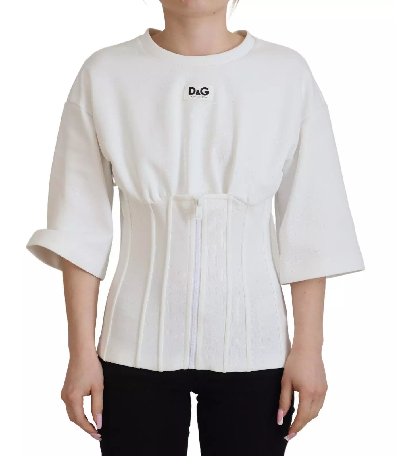 Dolce & Gabbana White Cotton Corset Stretch T-Shirt-1