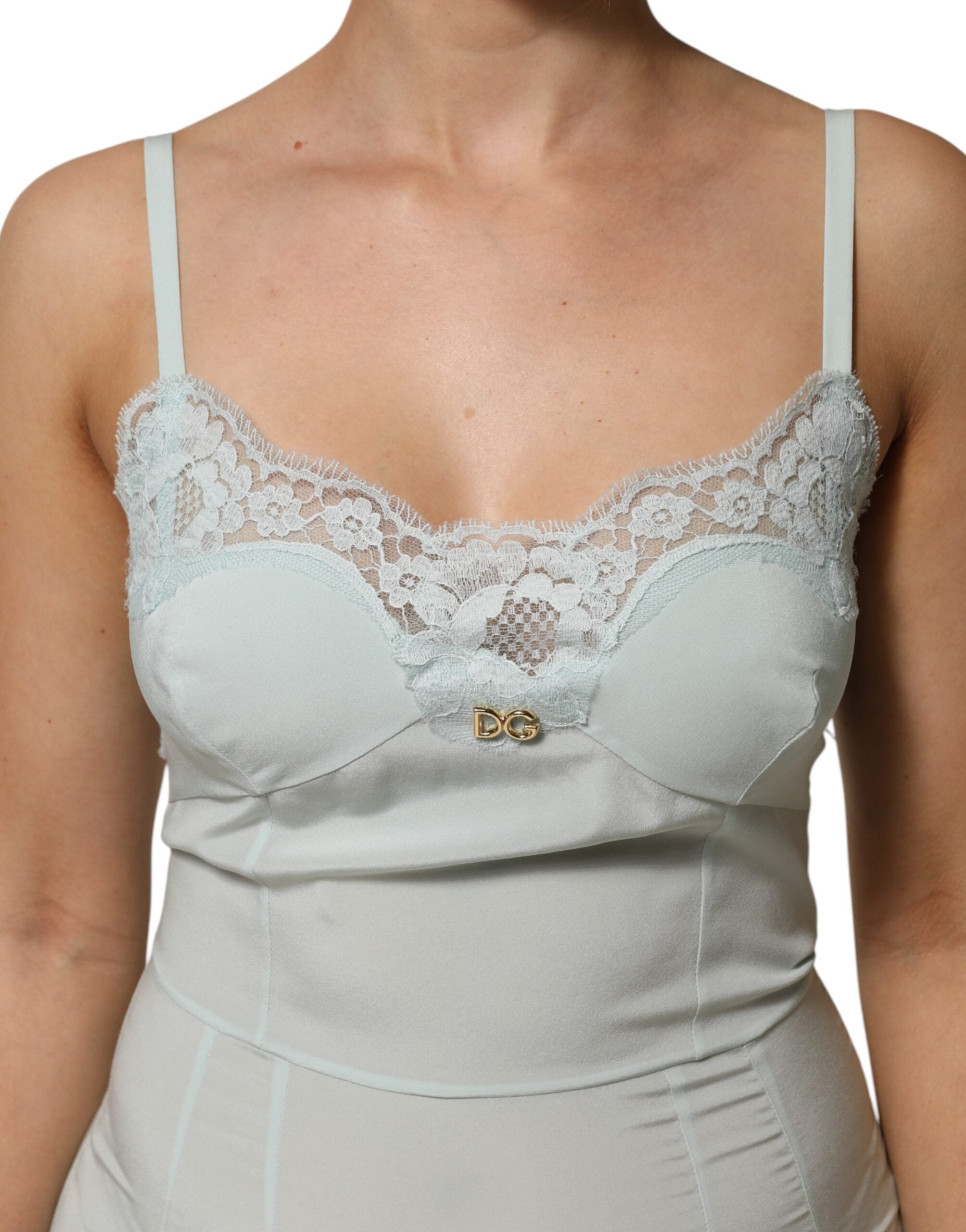 Dolce & Gabbana light blue midi bodycon slip dress in silk lace-5