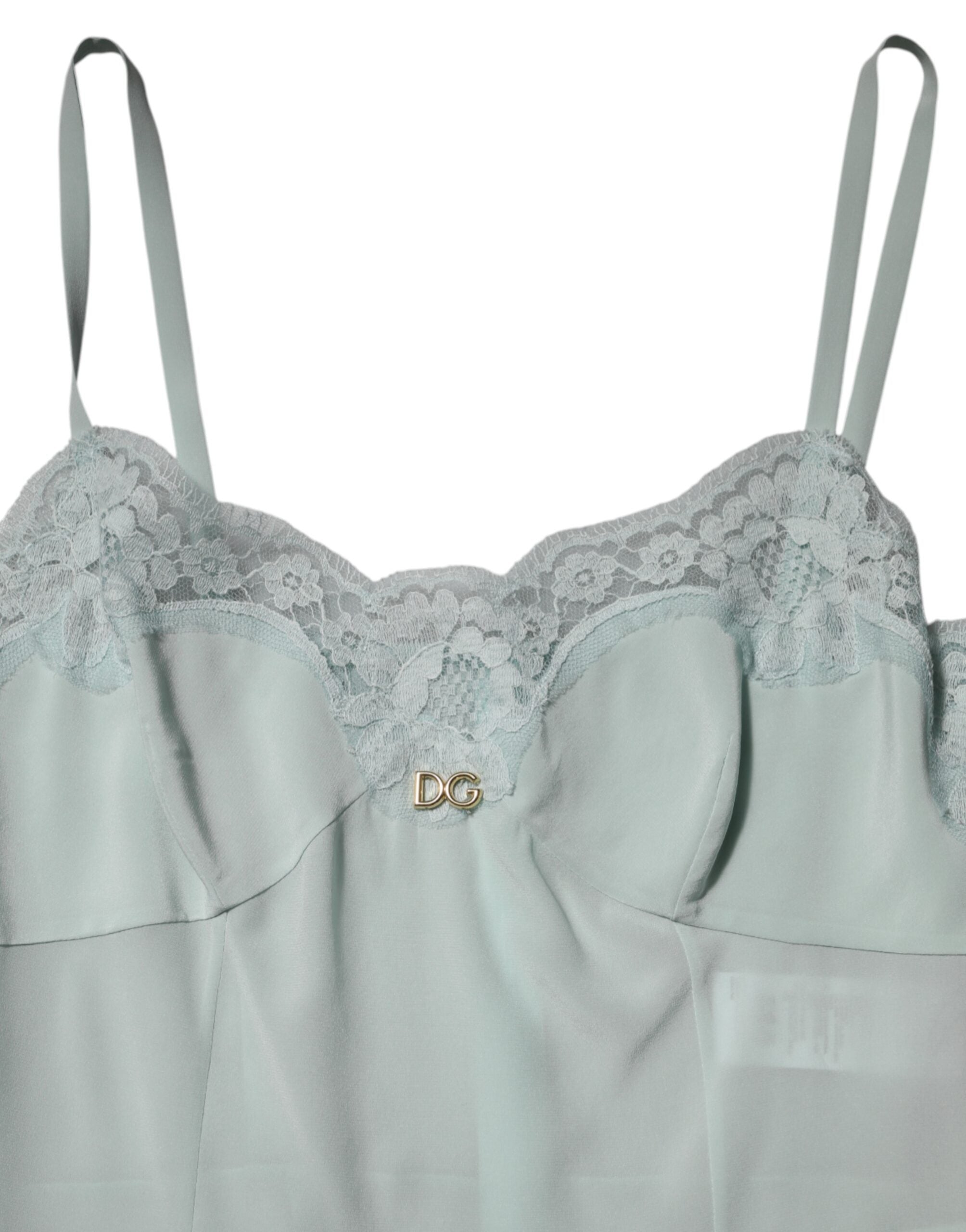 Dolce & Gabbana light blue midi bodycon slip dress in silk lace-7