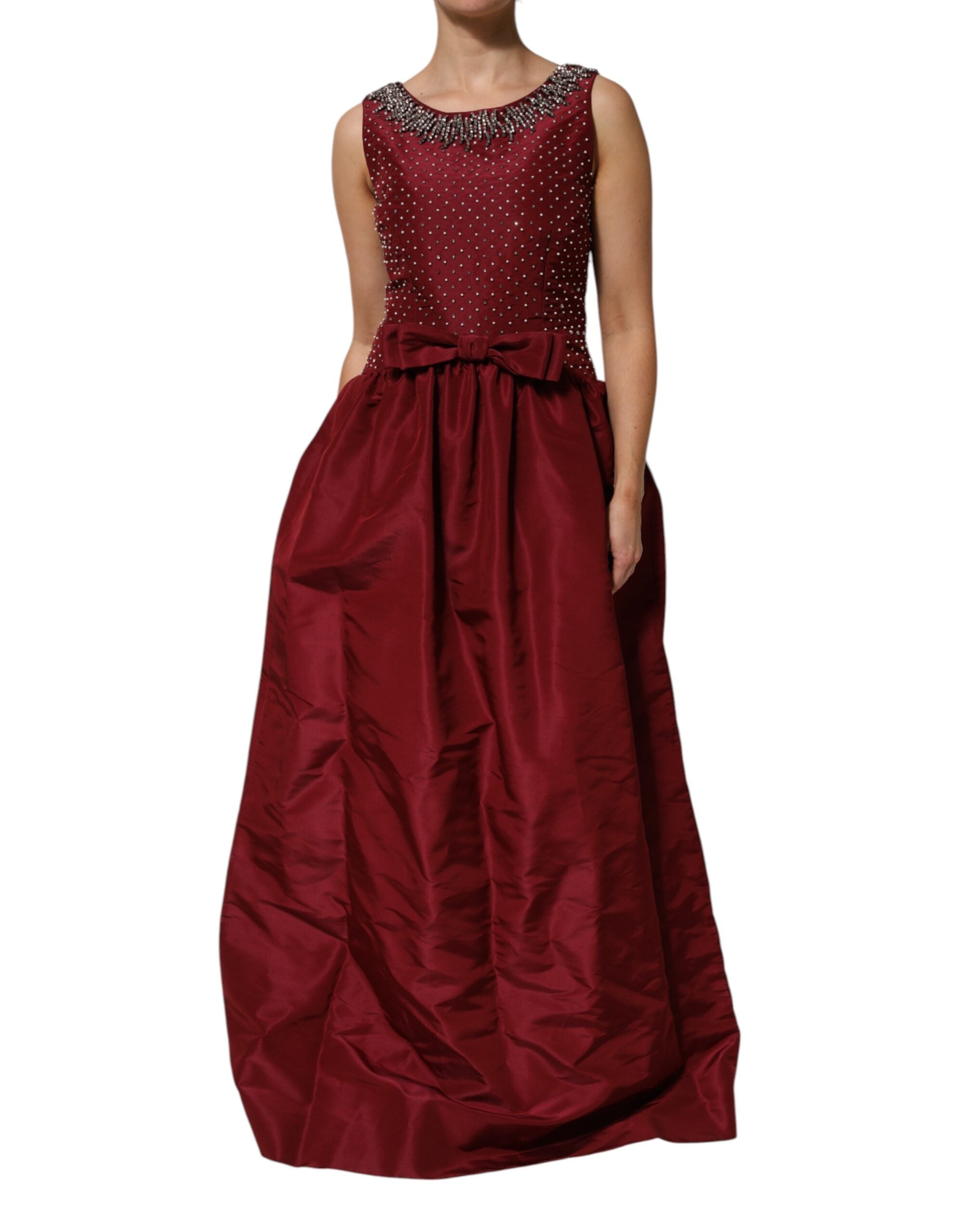 Dolce & Gabbana Burgunderfarbenes Abendkleid aus Seide mit Perlen-1