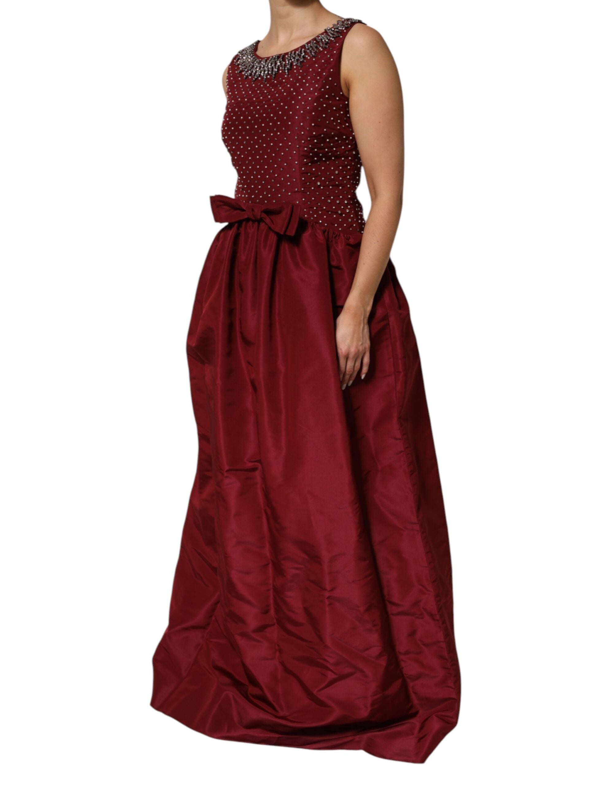 Dolce & Gabbana Burgunderfarbenes Abendkleid aus Seide mit Perlen-3
