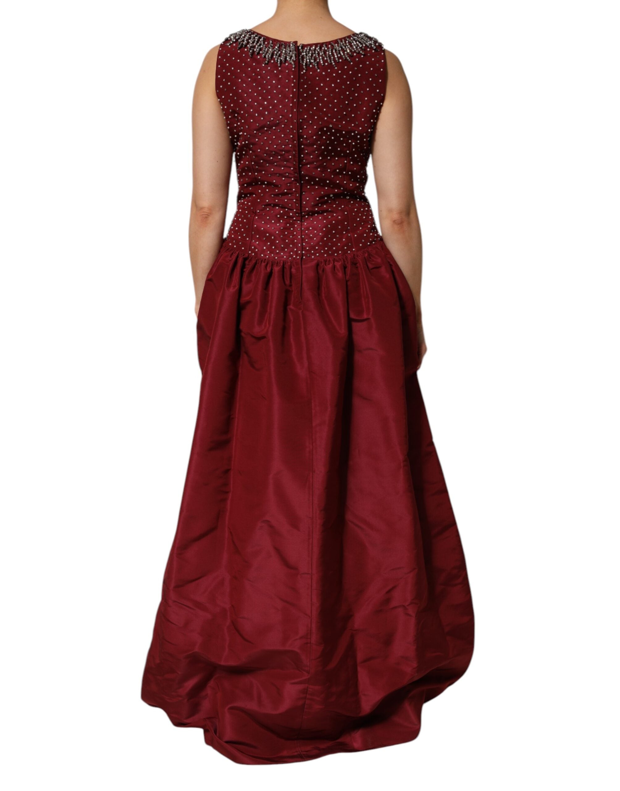 Dolce & Gabbana Burgunderfarbenes Abendkleid aus Seide mit Perlen-4