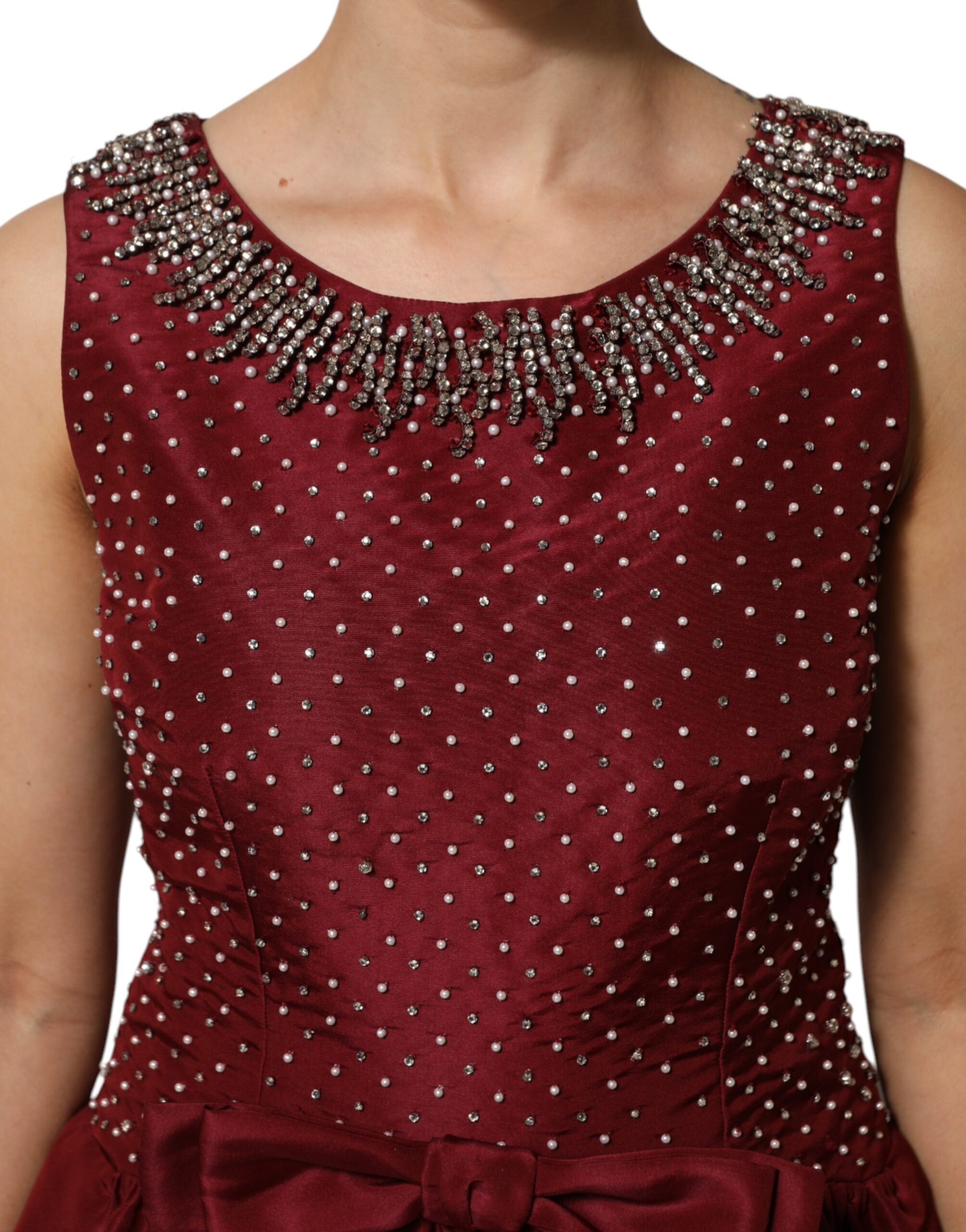 Dolce & Gabbana Burgunderfarbenes Abendkleid aus Seide mit Perlen-5
