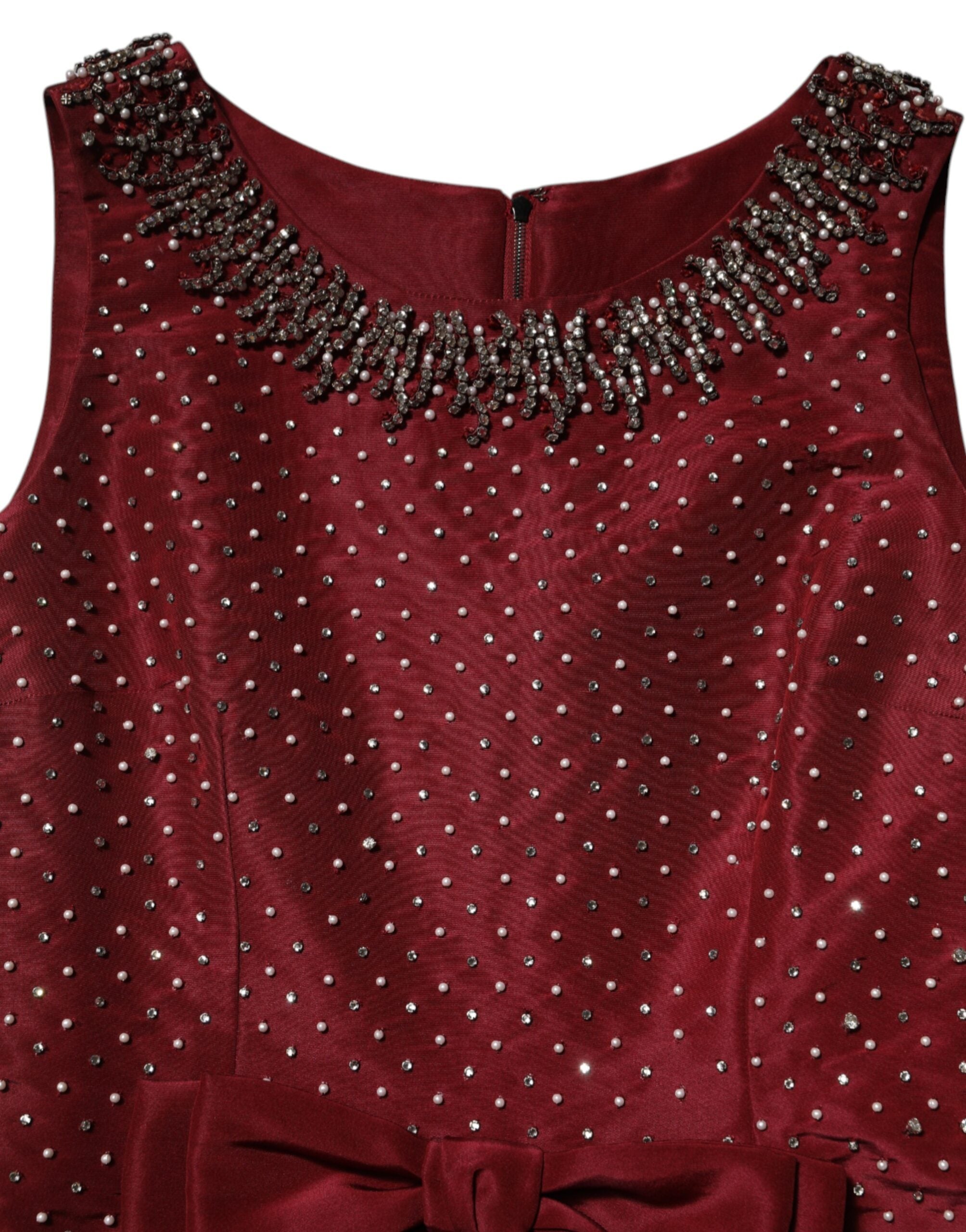 Dolce & Gabbana Burgunderfarbenes Abendkleid aus Seide mit Perlen-7