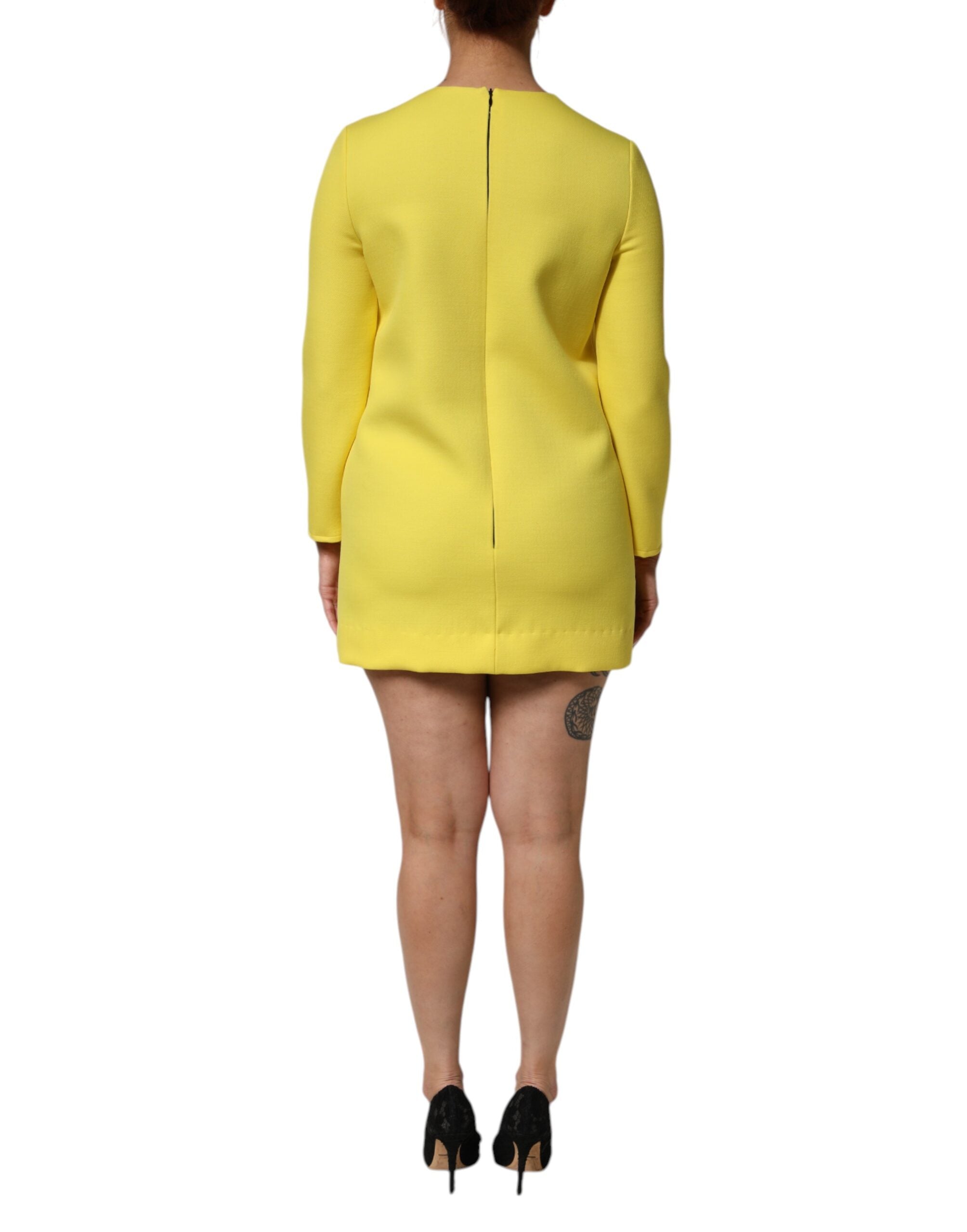 Dolce & Gabbana Gelbes Minikleid mit langen Ärmeln aus Viskoseacetat-4