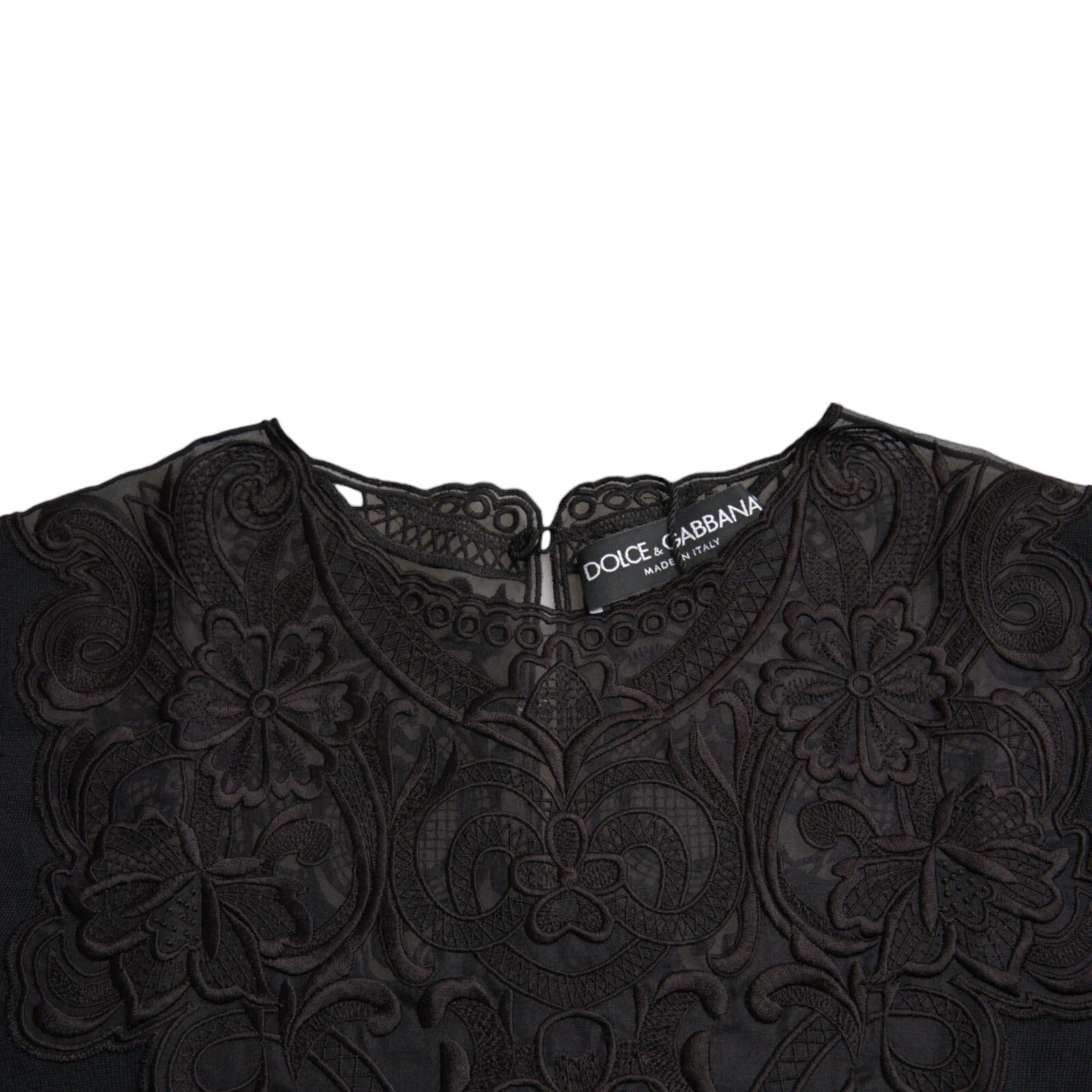 Dolce & Gabbana black silk blouse top with lace trim and long sleeves-5