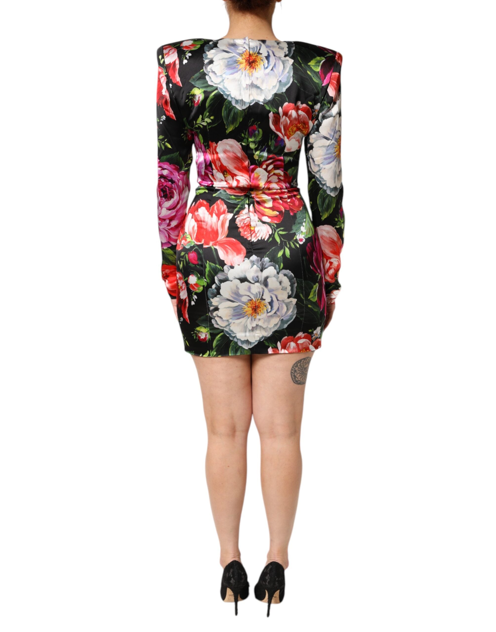 Dolce & Gabbana Schwarzes geblümtes Fiori Pittorici Mini-Bodycon-Kleid-4