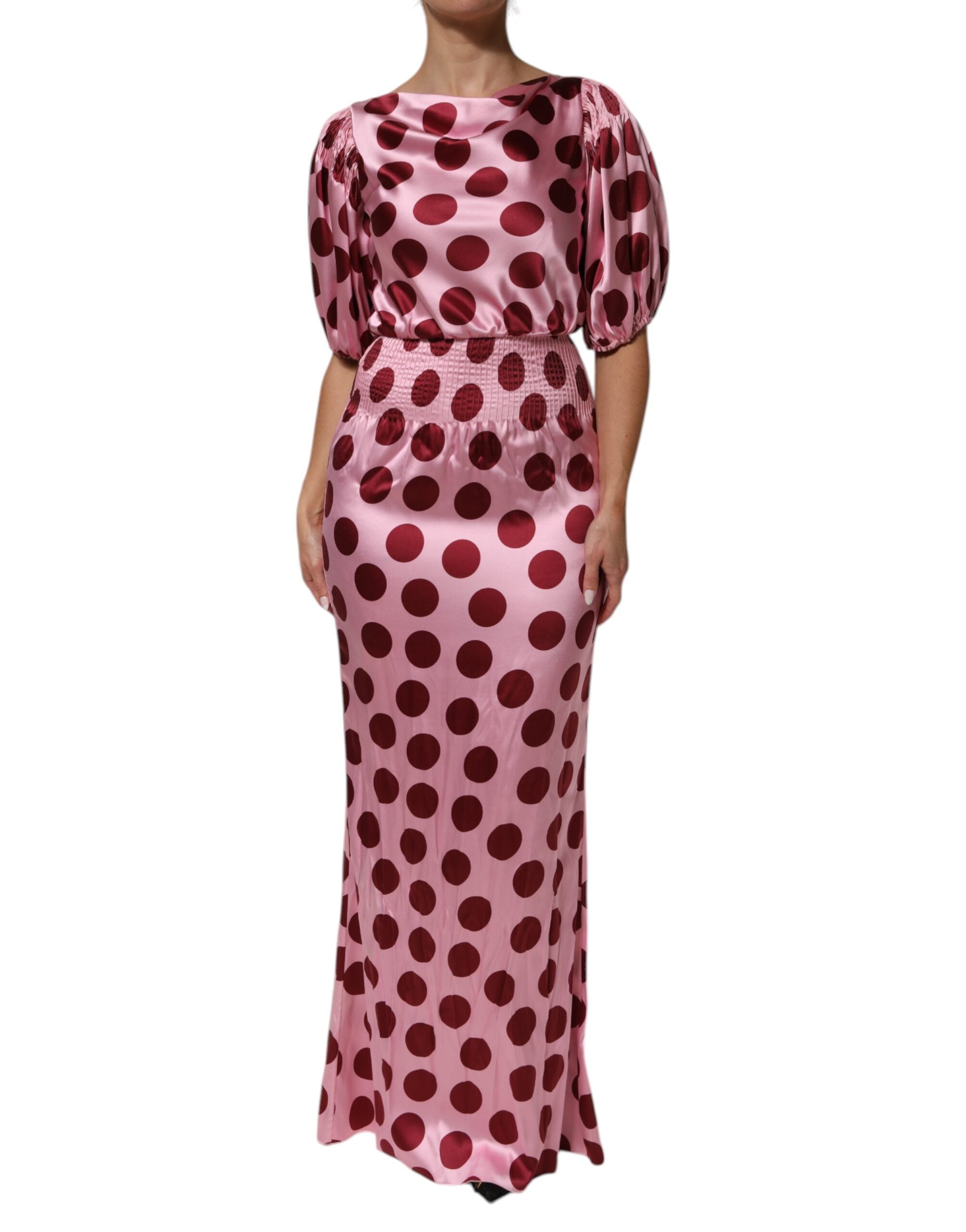 Dolce & Gabbana pink and red polka dot silk satin maxi dress-1