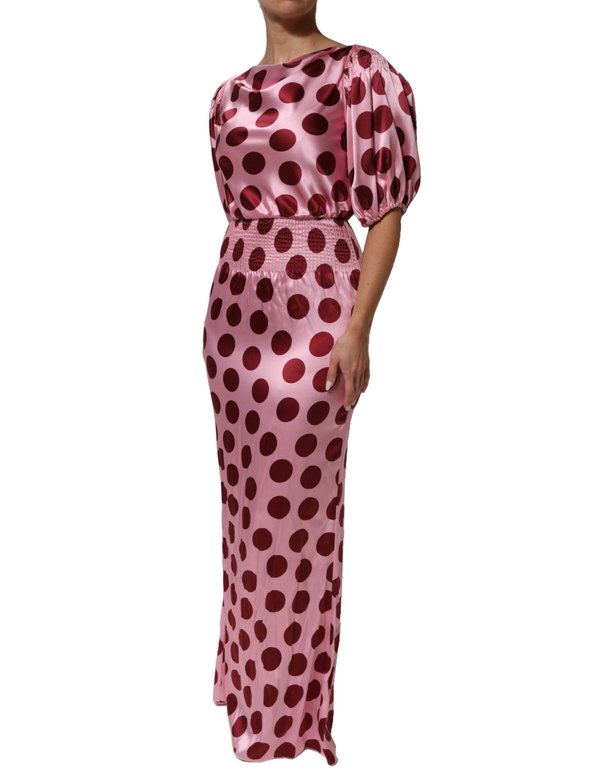 Dolce & Gabbana pink and red polka dot silk satin maxi dress-3