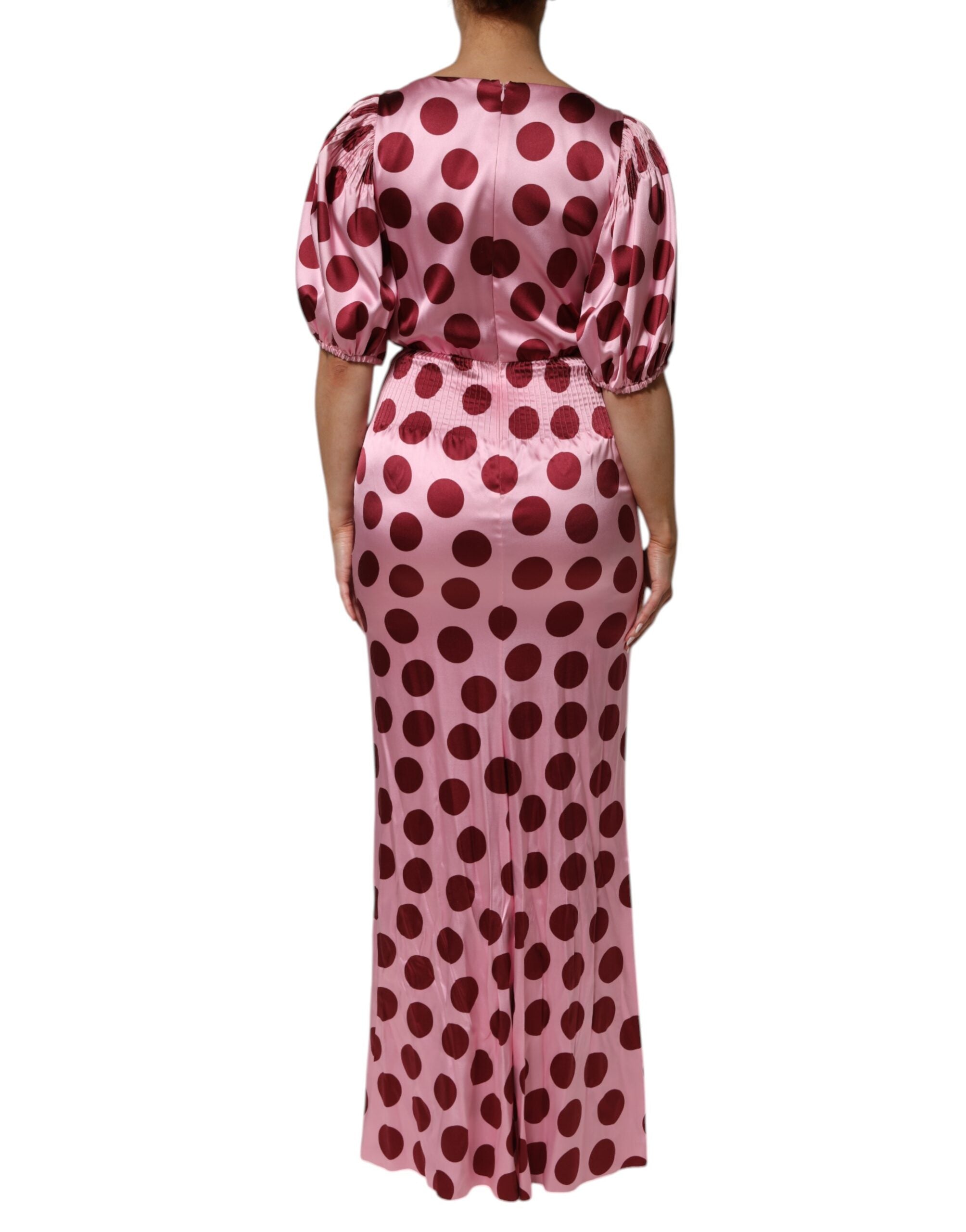 Dolce & Gabbana pink and red polka dot silk satin maxi dress-4