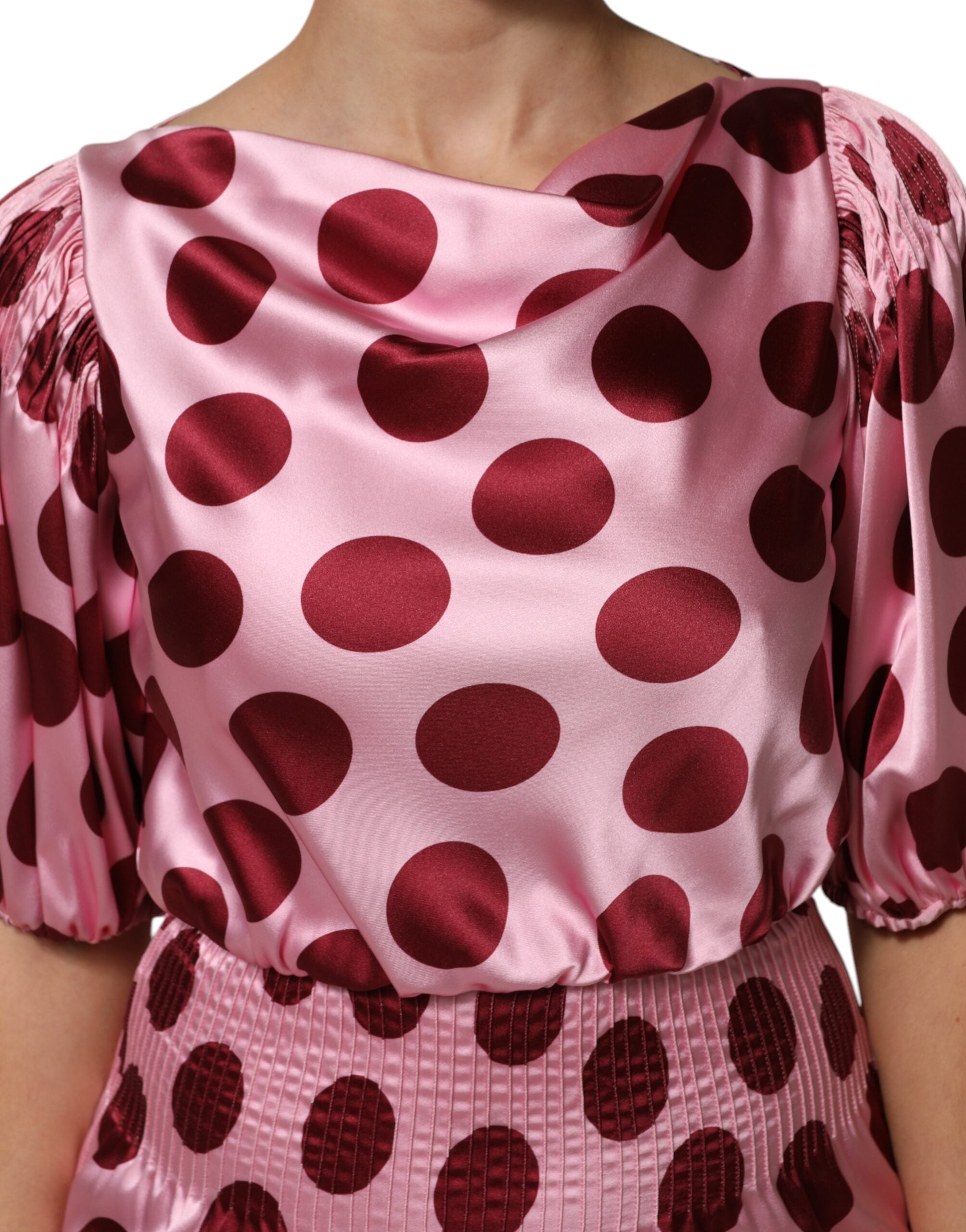 Dolce & Gabbana pink and red polka dot silk satin maxi dress-5
