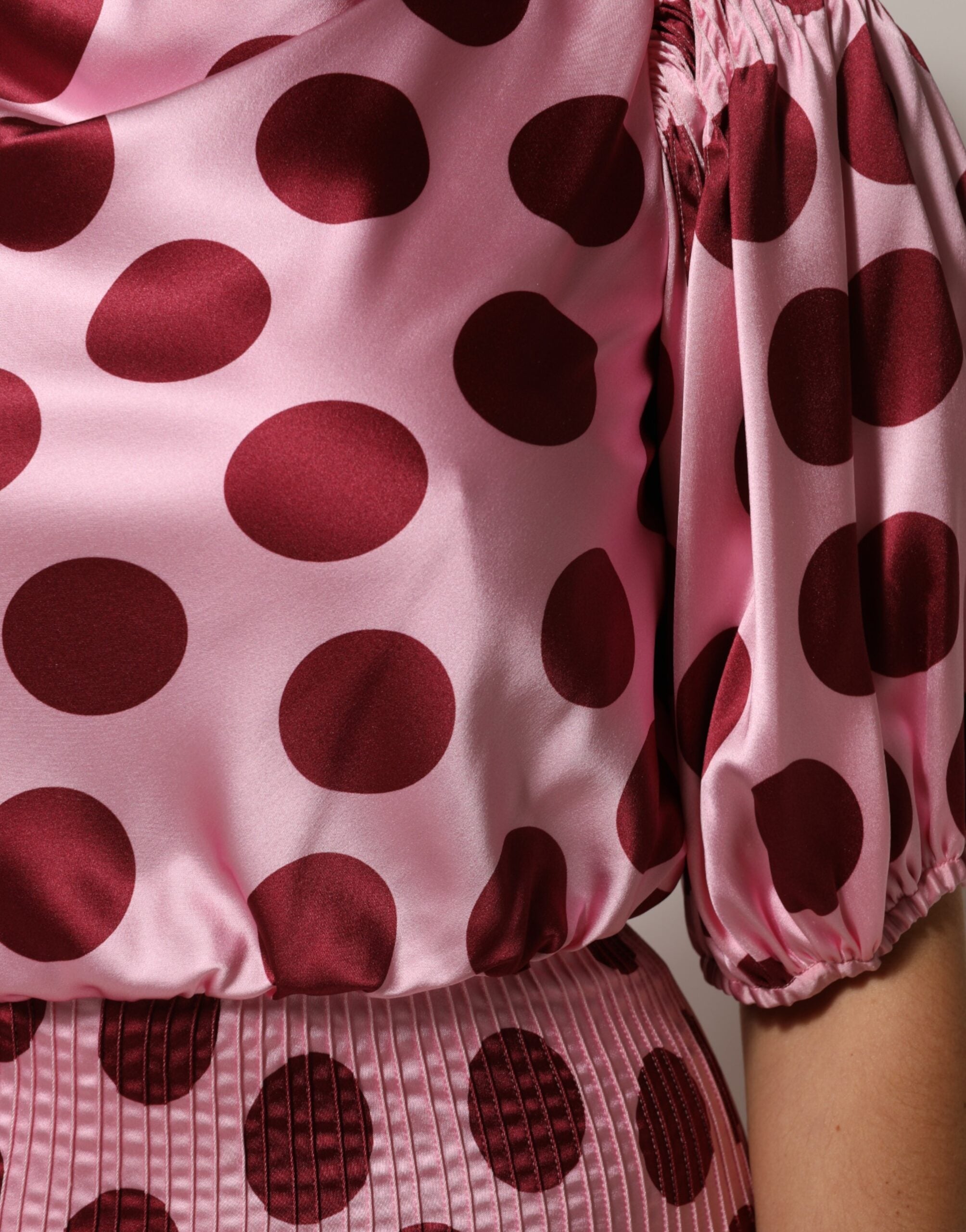 Dolce & Gabbana pink and red polka dot silk satin maxi dress-6