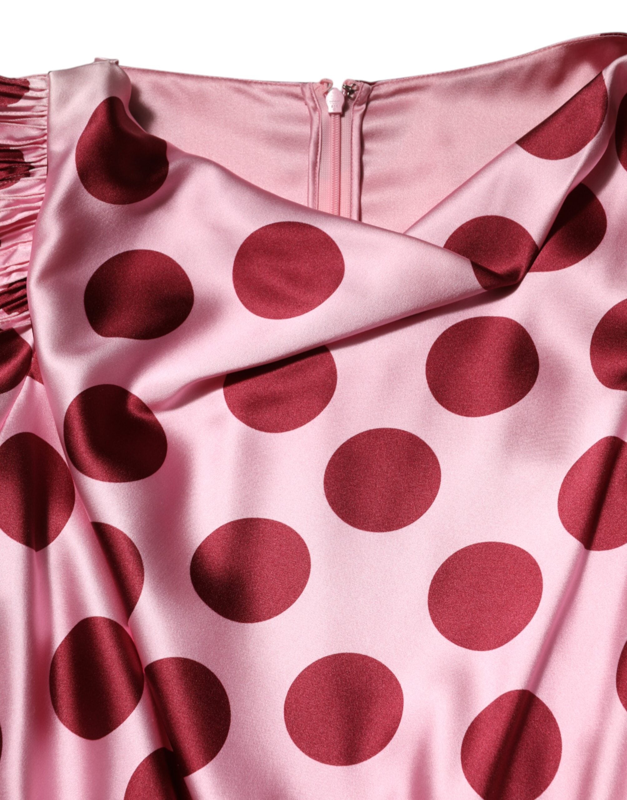Dolce & Gabbana pink and red polka dot silk satin maxi dress-7