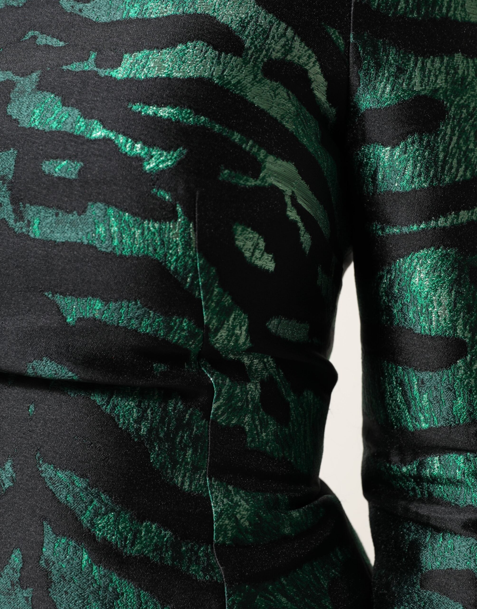 Dolce & Gabbana Black Green Metallic Jacquard Mini Long Dress-6