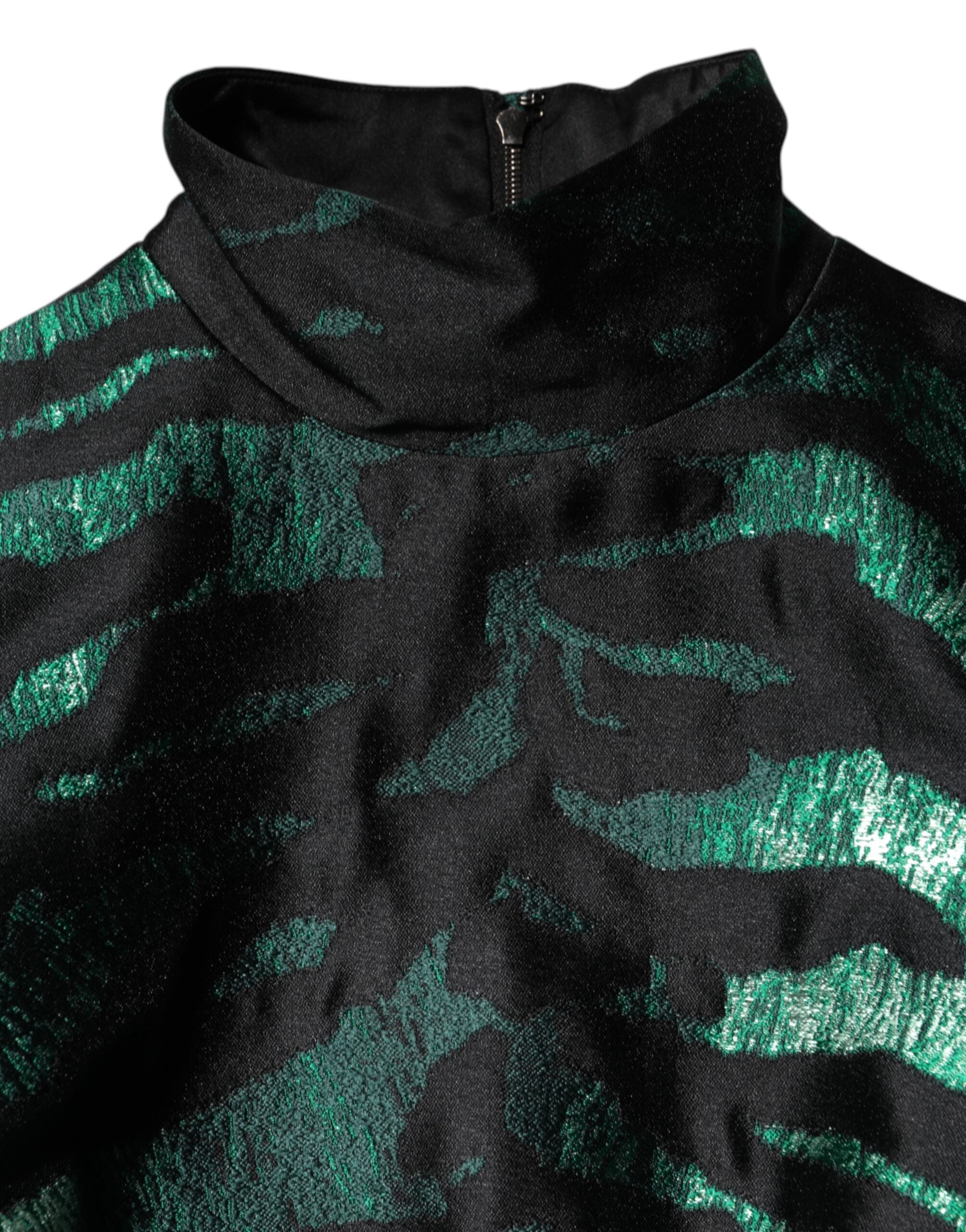 Dolce & Gabbana Black Green Metallic Jacquard Mini Long Dress-7