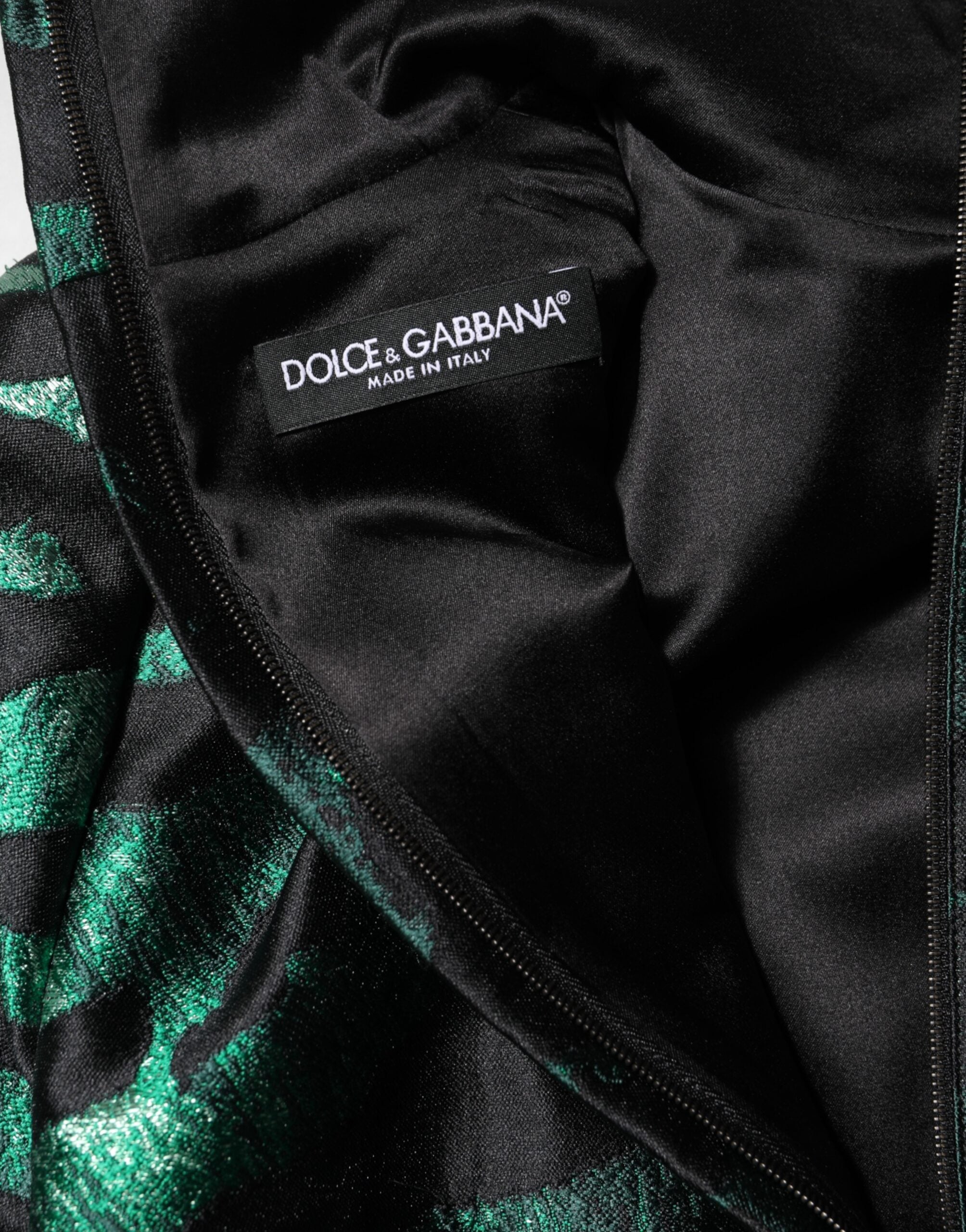 Dolce & Gabbana Black Green Metallic Jacquard Mini Long Dress-8