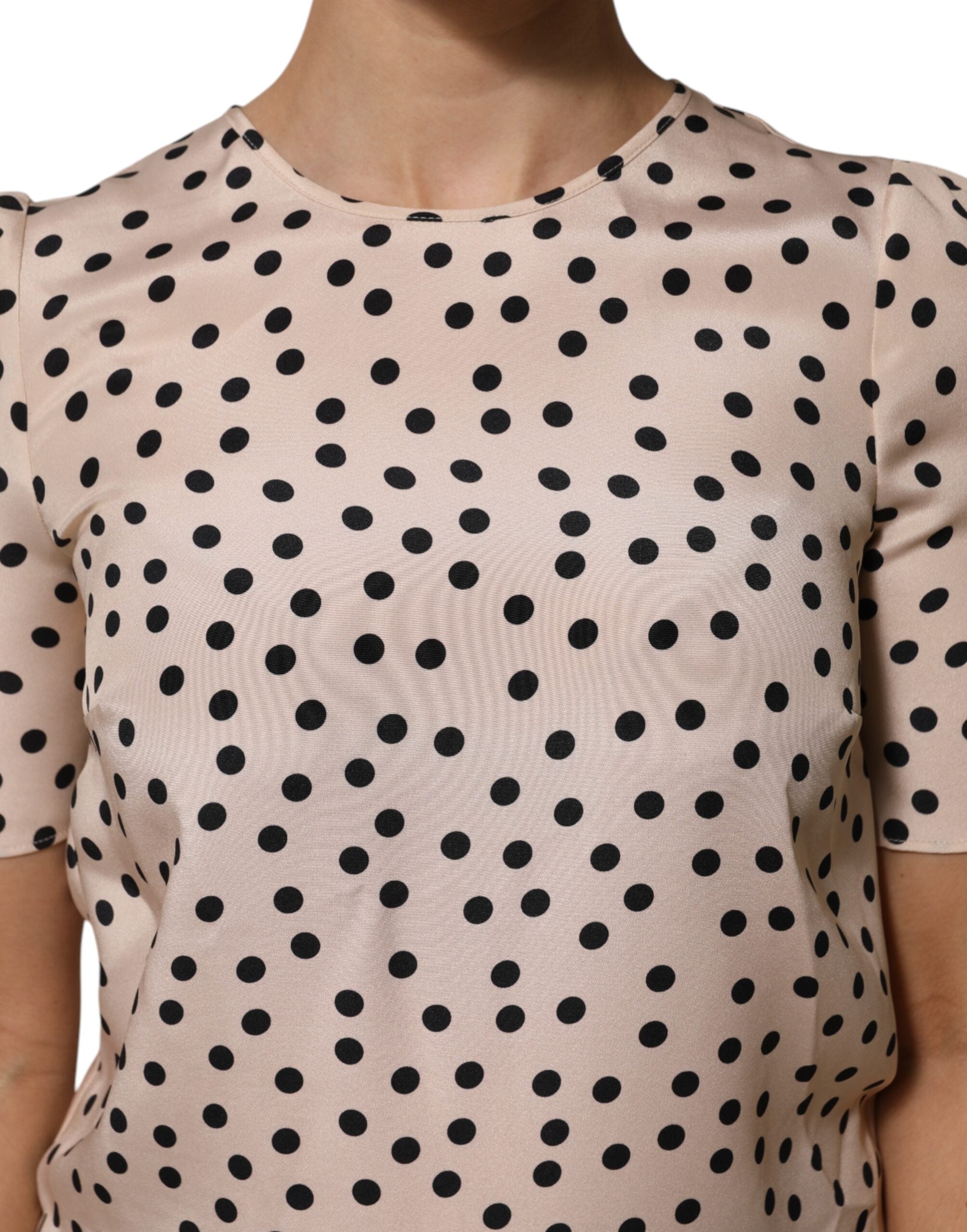 Dolce & Gabbana Beige Black Polka Dot Silk Short Sleeve Blouse Top-5