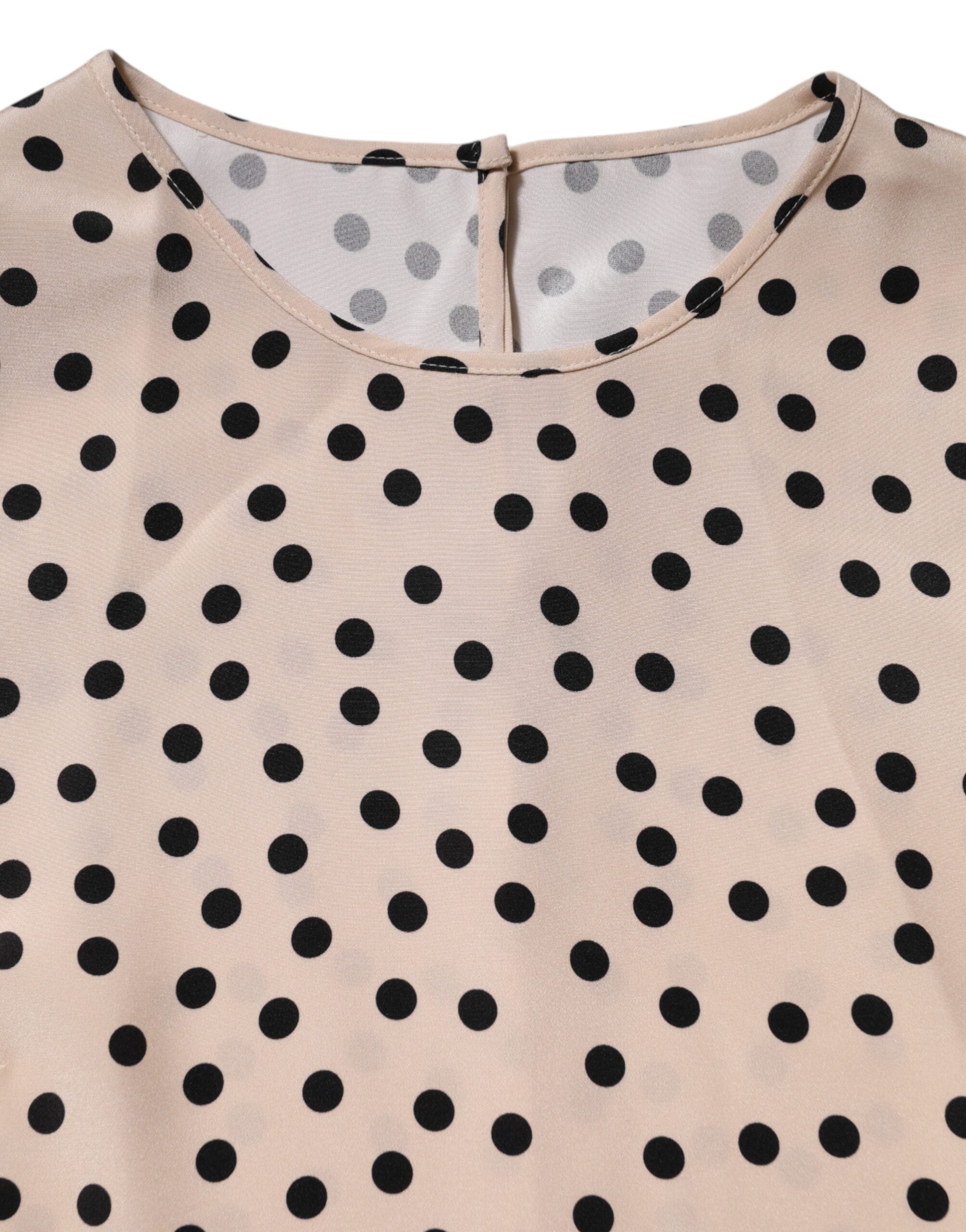 Dolce & Gabbana Beige Black Polka Dot Silk Short Sleeve Blouse Top-7