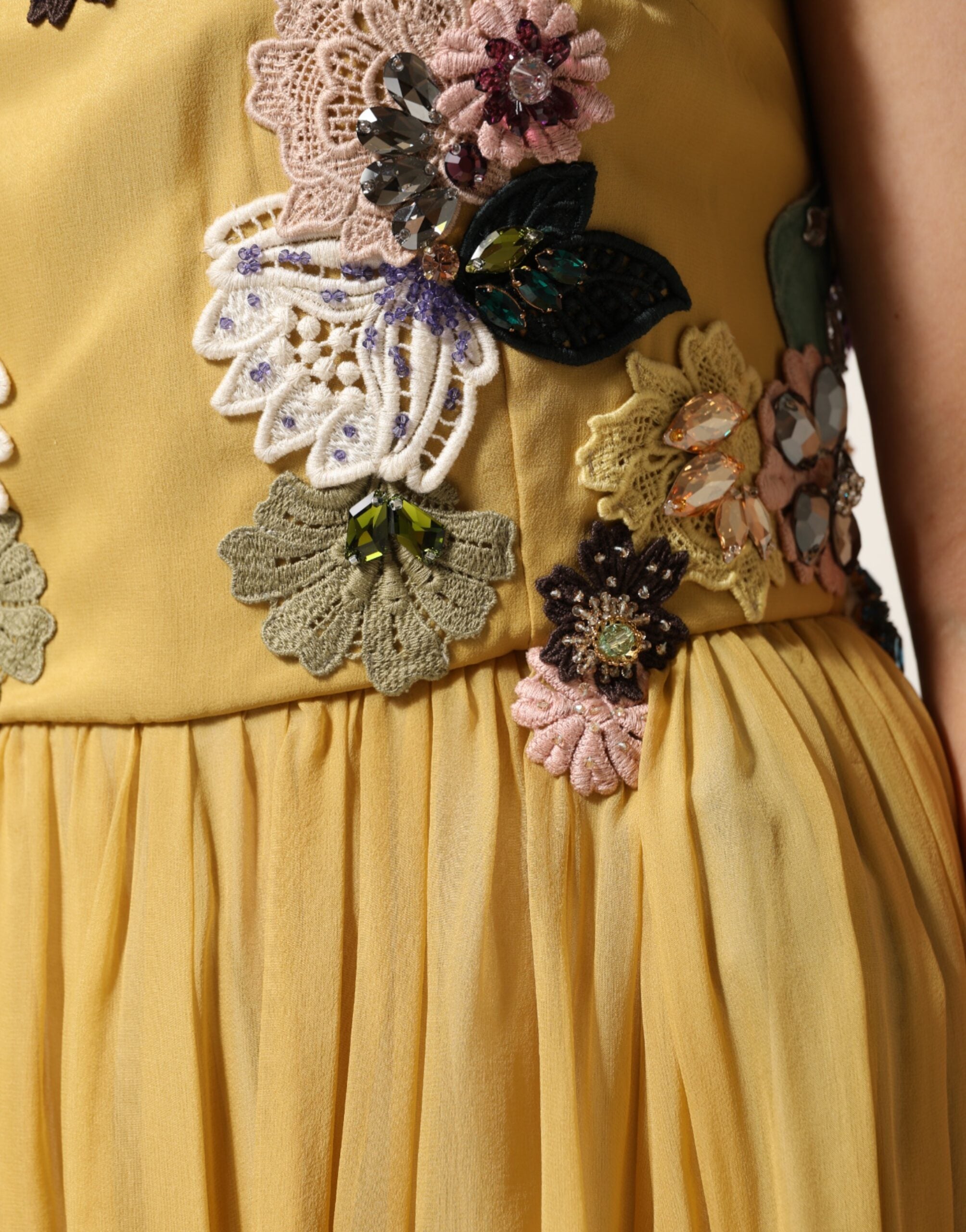 Dolce & Gabbana Yellow silk maxi dress with floral embroidery-7