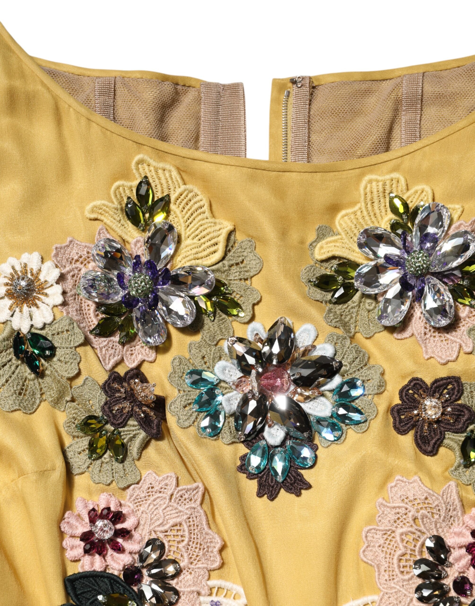Dolce & Gabbana Yellow silk maxi dress with floral embroidery-8