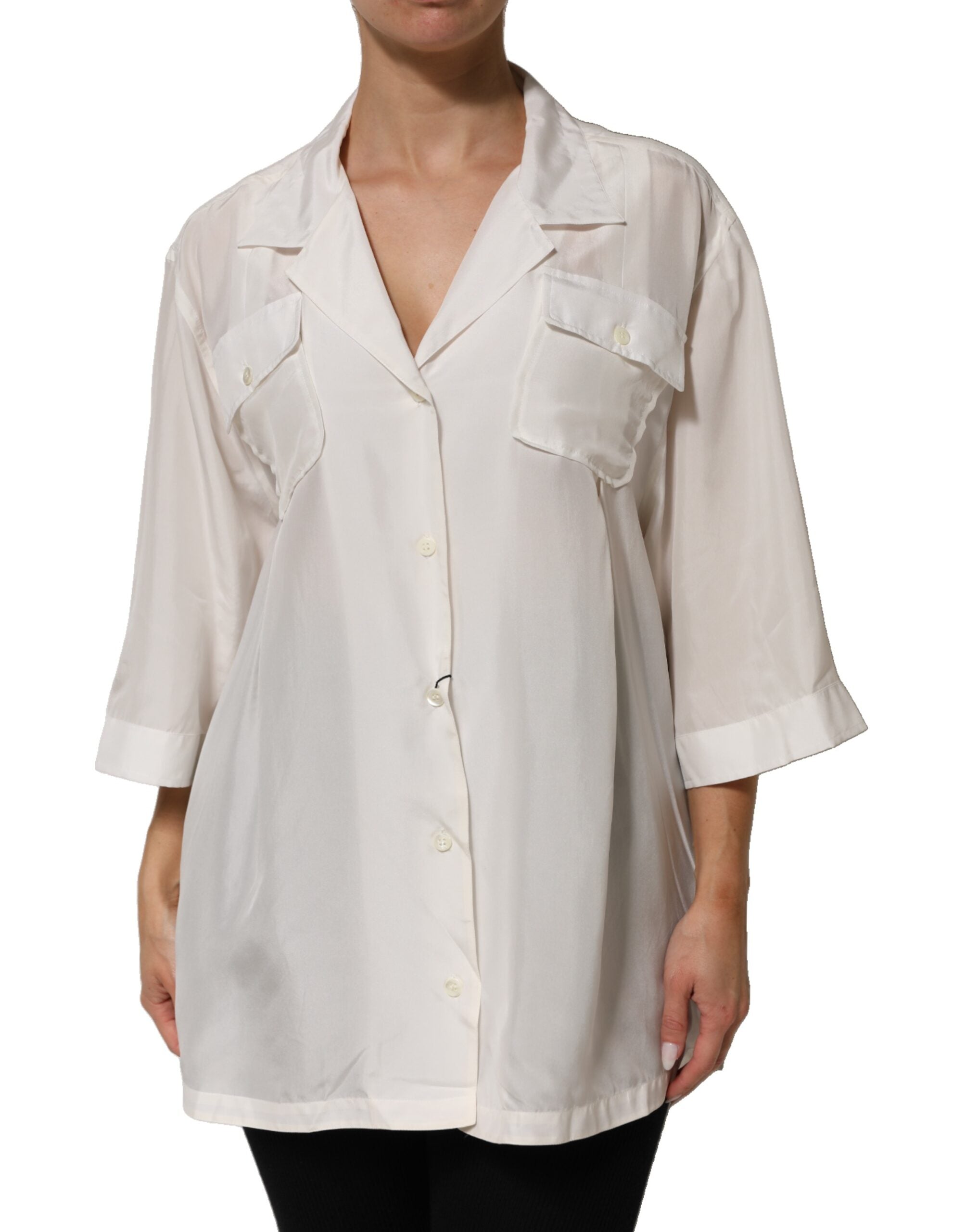 Dolce & Gabbana White 3/4 Sleeve Silk Blouse Top-2