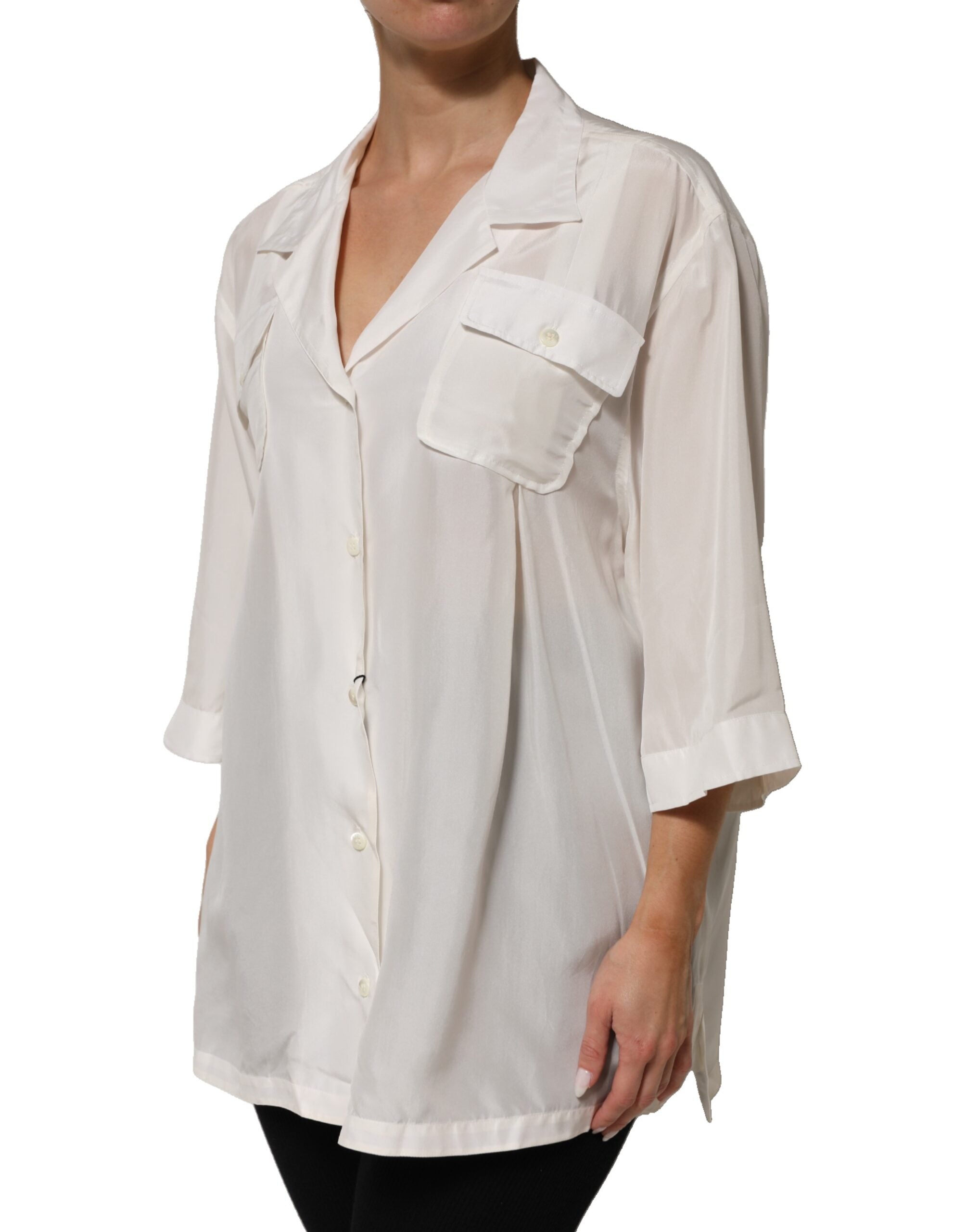 Dolce & Gabbana White 3/4 Sleeve Silk Blouse Top-3