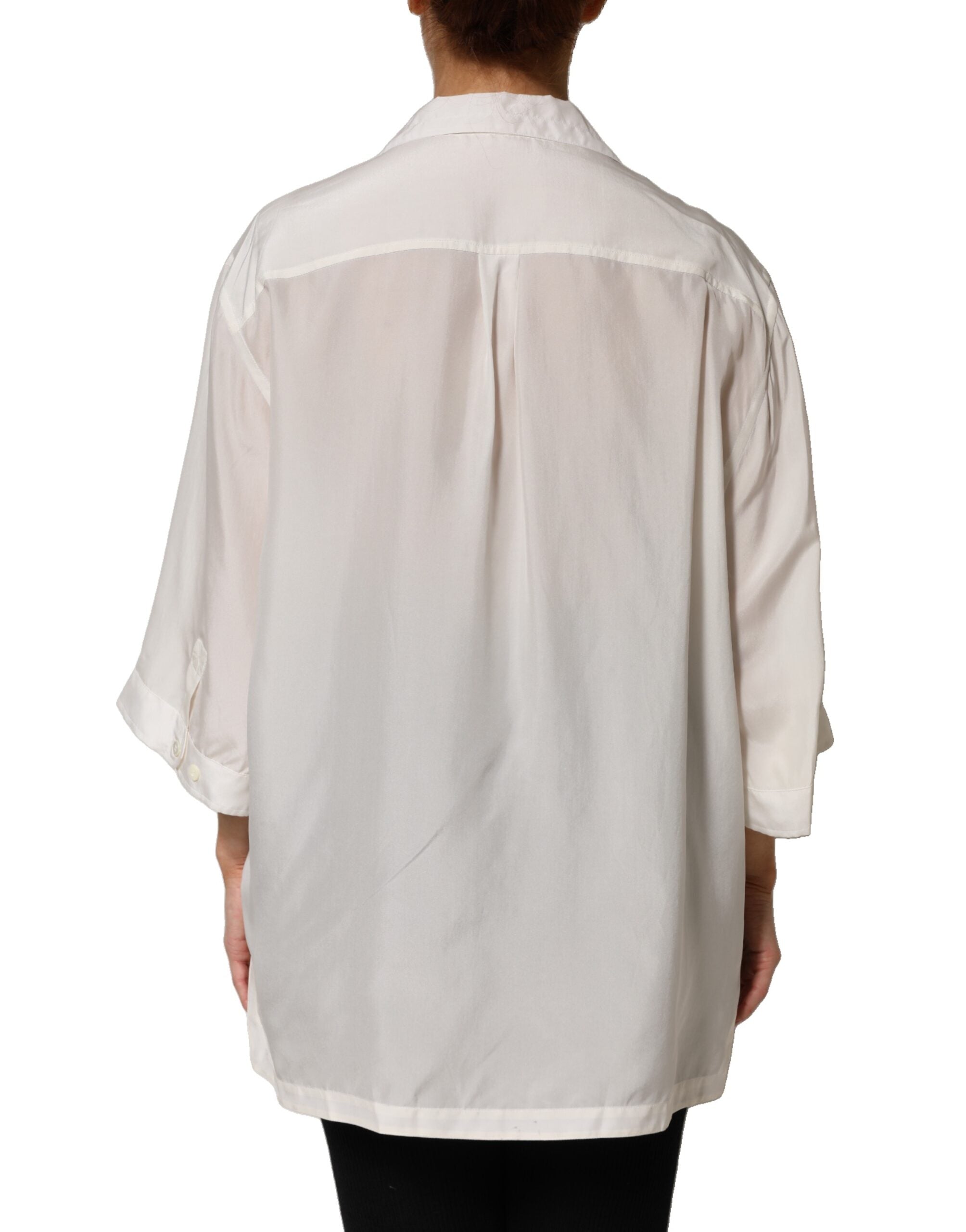 Dolce & Gabbana White 3/4 Sleeve Silk Blouse Top-4