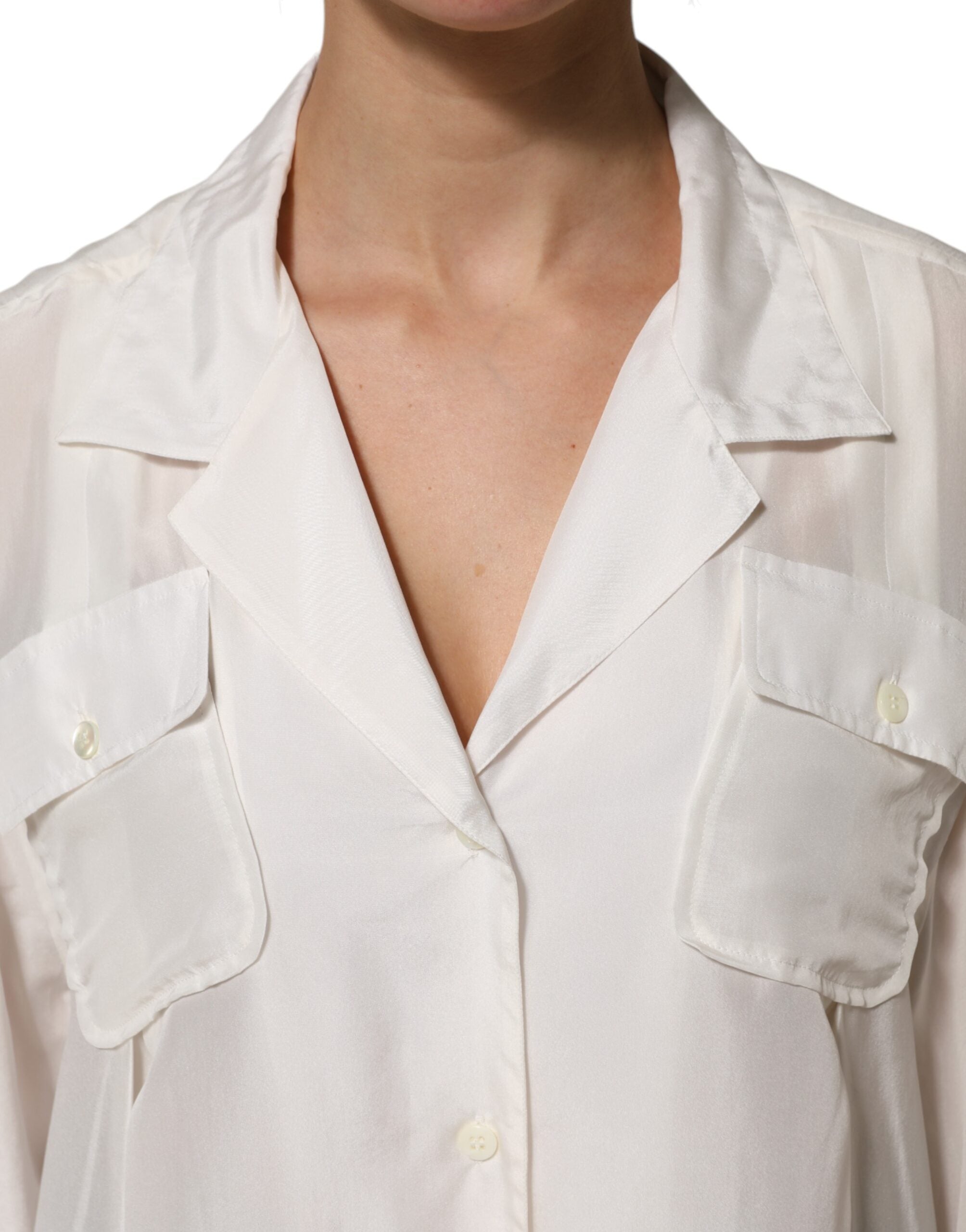 Dolce & Gabbana White 3/4 Sleeve Silk Blouse Top-5