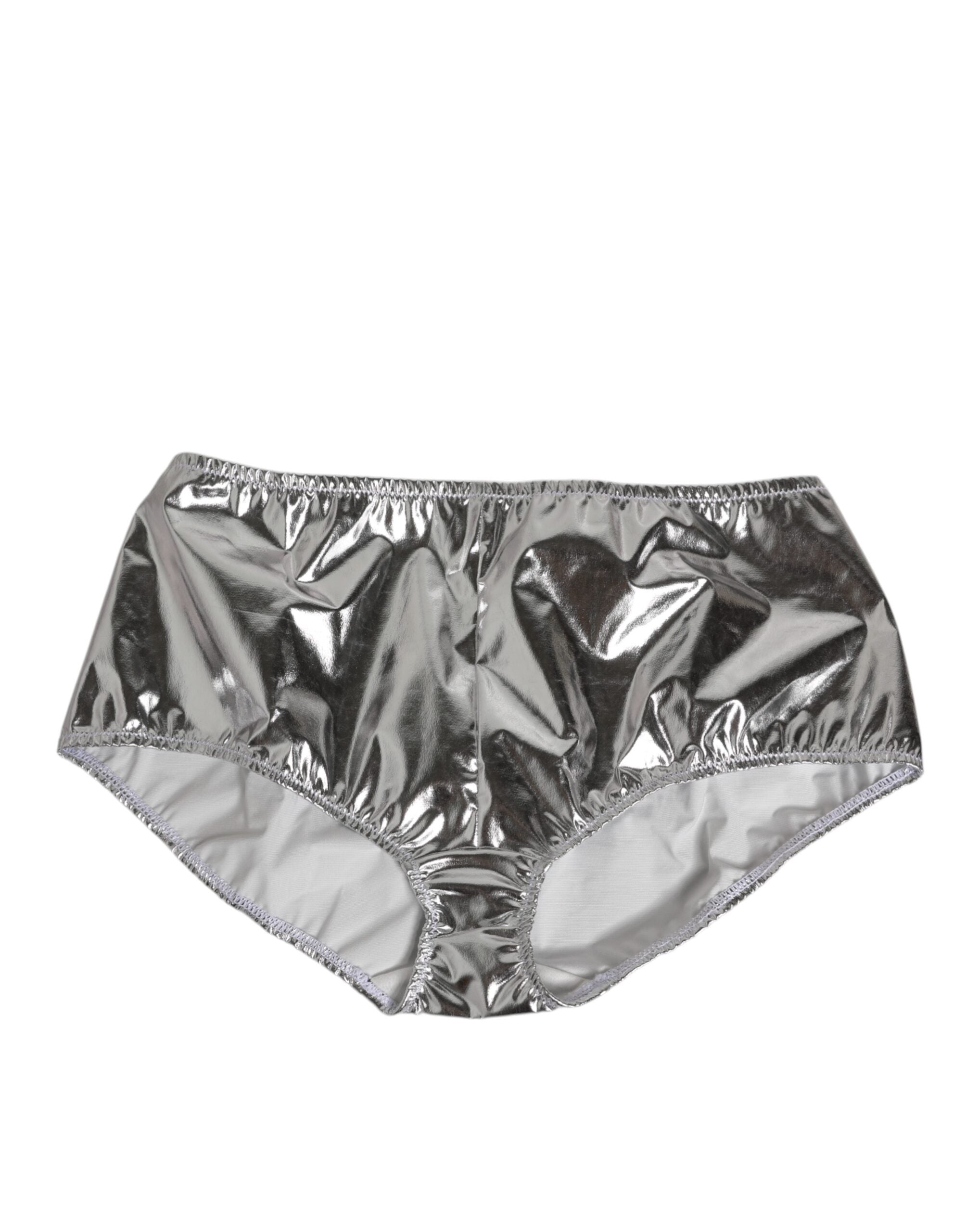Dolce & Gabbana Silver Metallic High Waist Bikini Bottom Women's Underwear-2