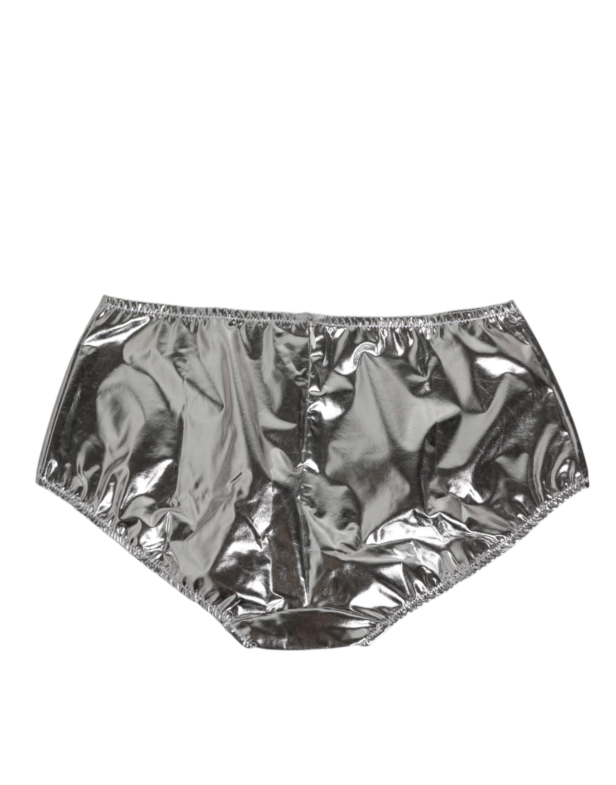 Dolce & Gabbana Silver Metallic High Waist Bikini Bottom Women's Underwear-4