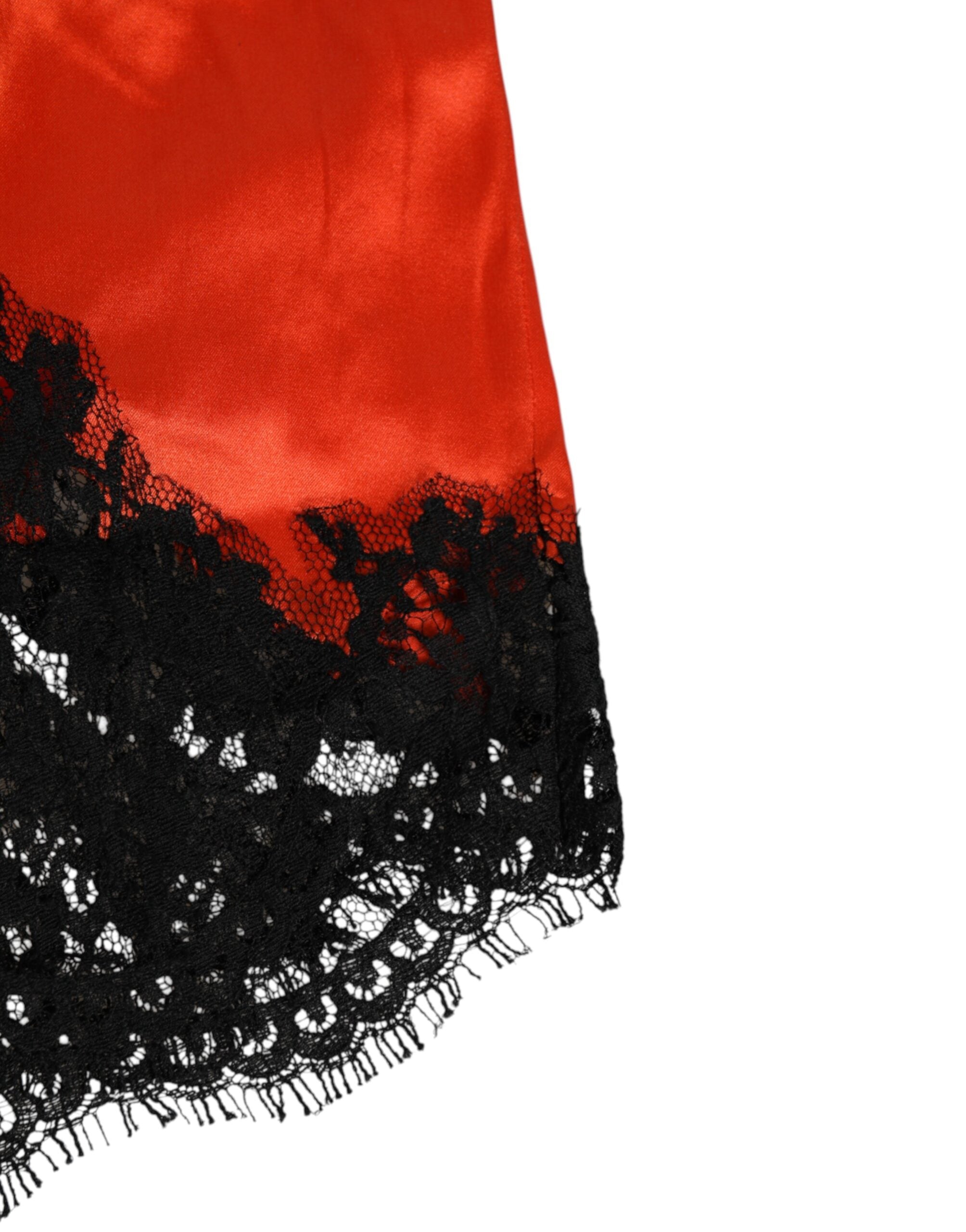 Pantalones cortos de encaje de satén de seda rojo de Dolce & Gabbana-3