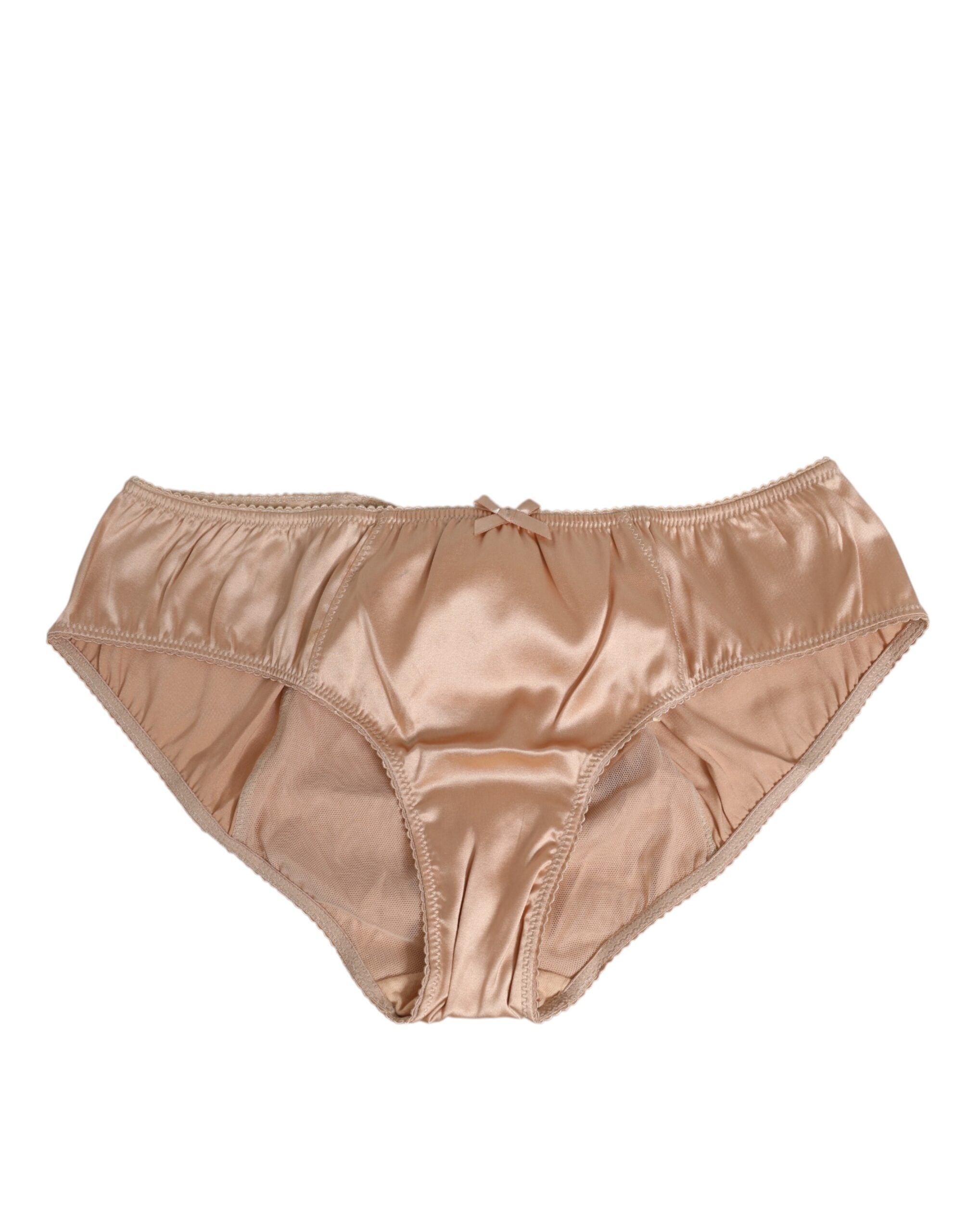 Ropa interior de satén de seda beige nude con lazo y ribete de encaje de Dolce & Gabbana-2