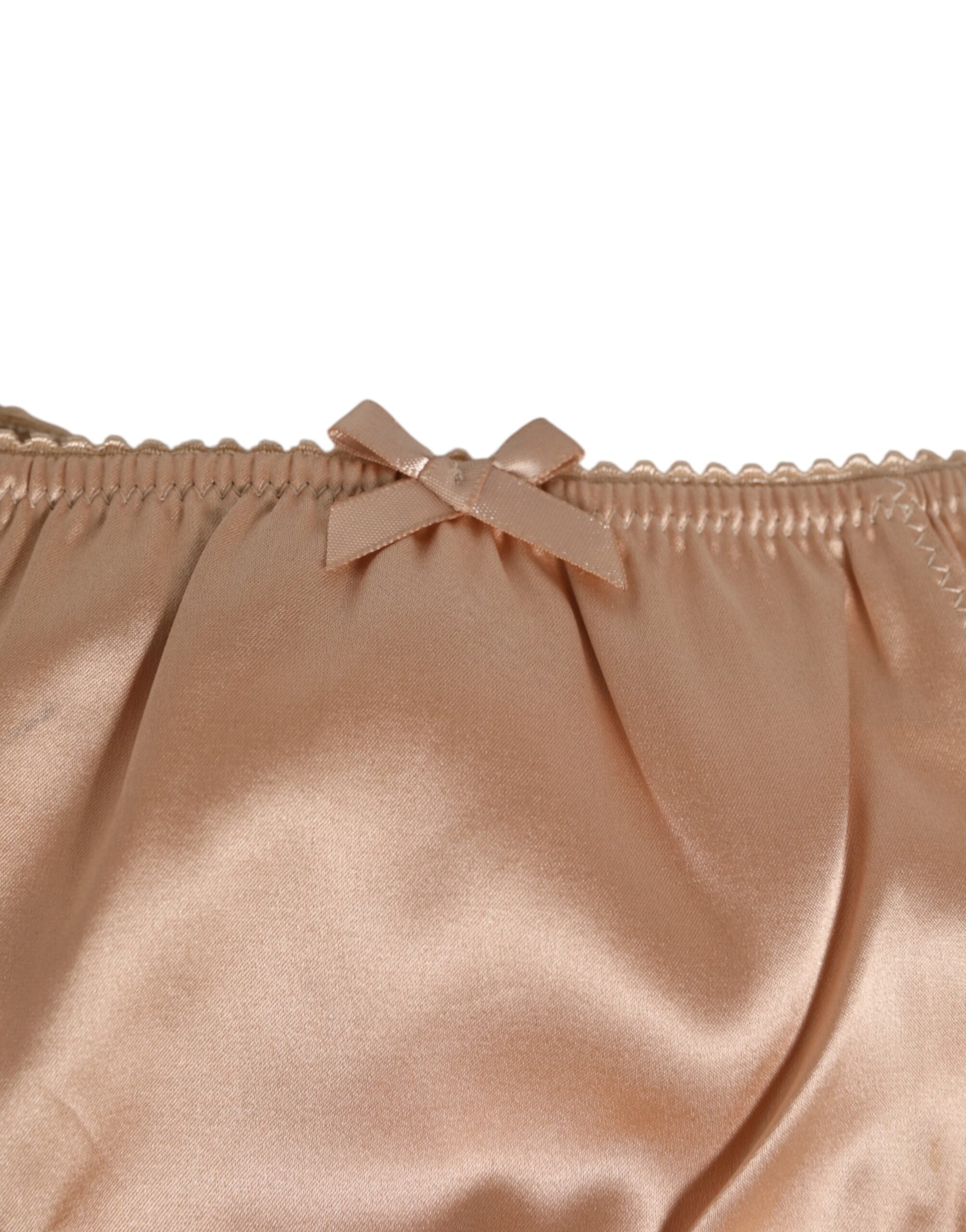 Ropa interior de satén de seda beige nude con lazo y ribete de encaje de Dolce & Gabbana-3