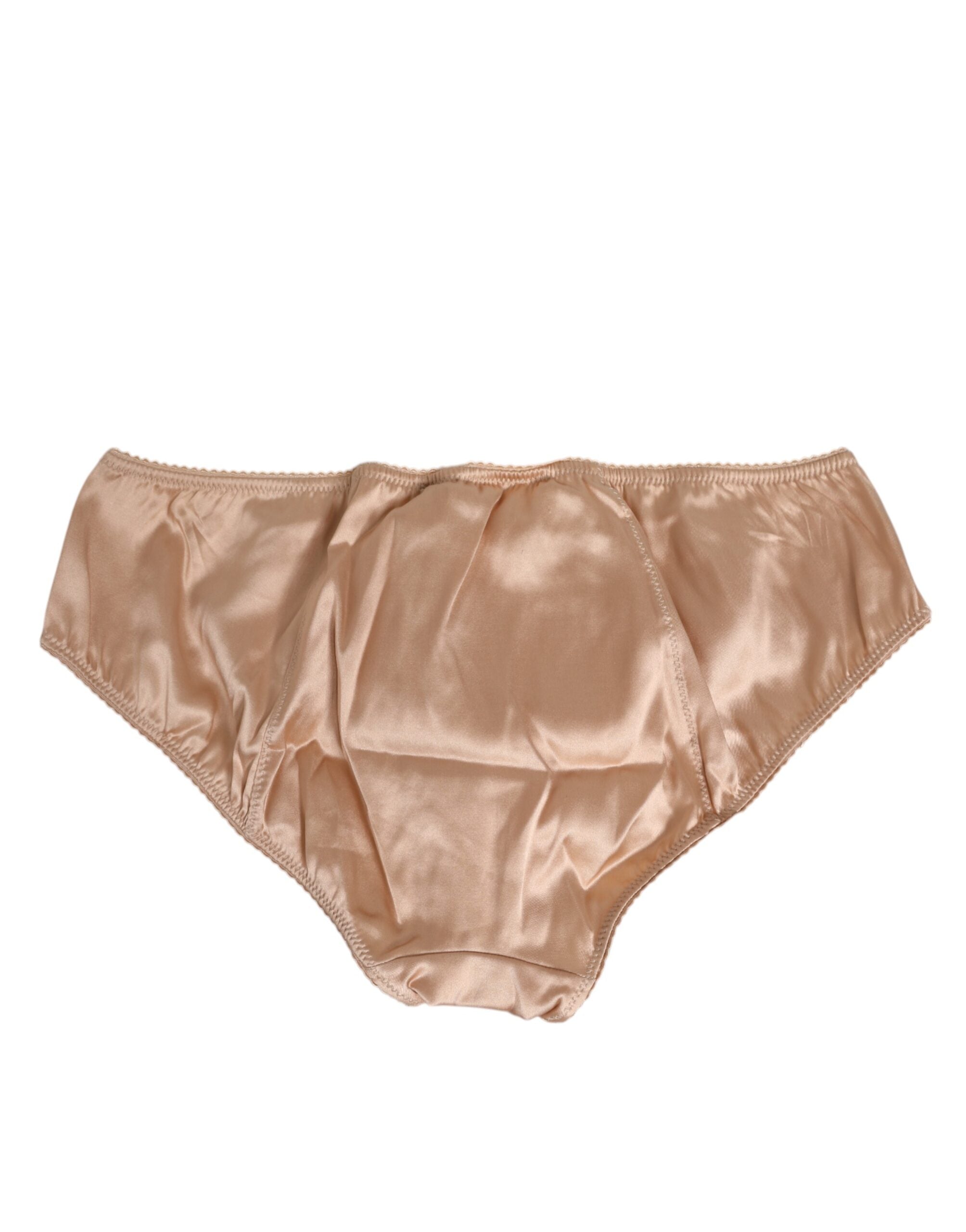 Ropa interior de satén de seda beige nude con lazo y ribete de encaje de Dolce & Gabbana-5