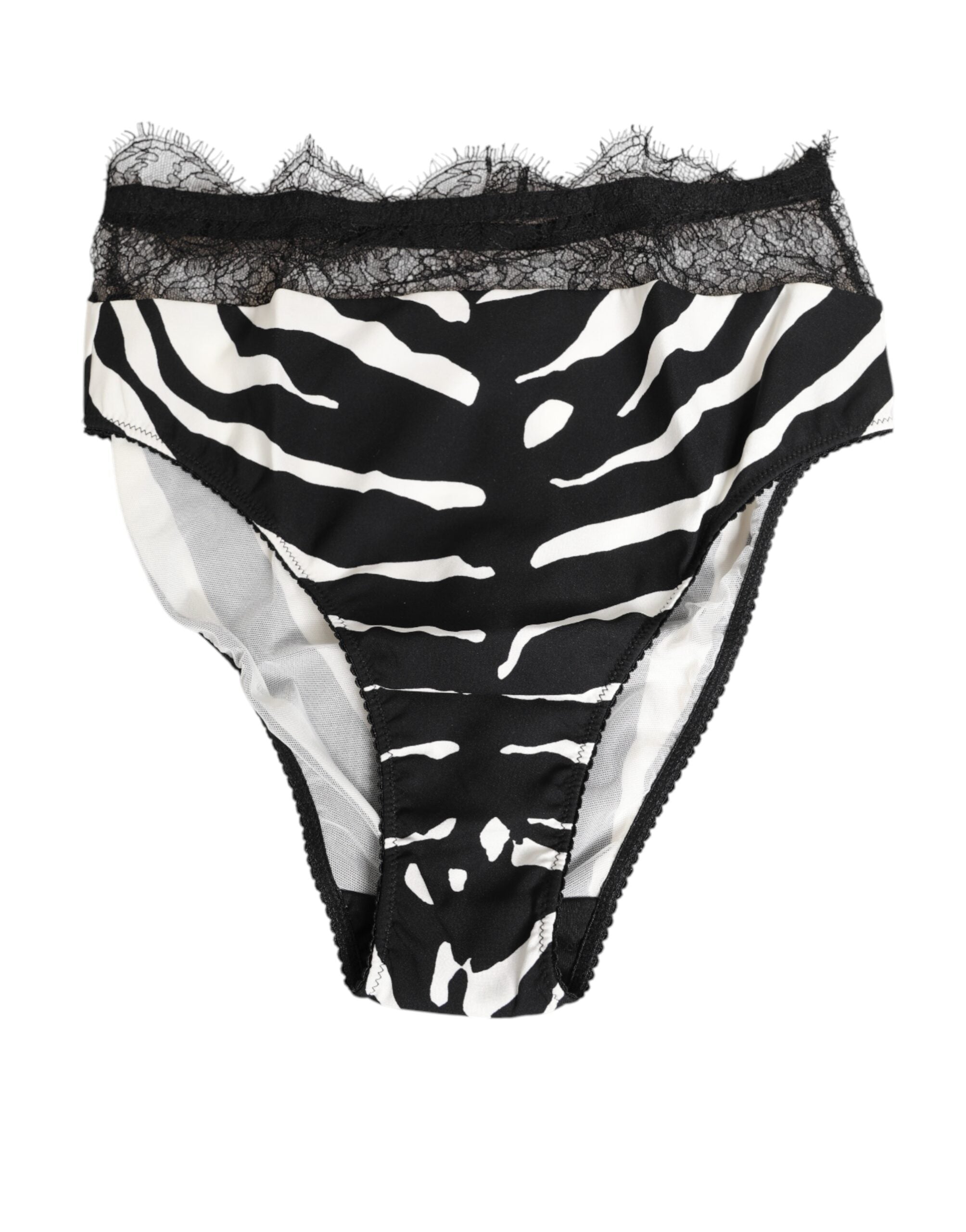 Dolce & Gabbana Black White Zebra Print Lace Trim High Underwear-2