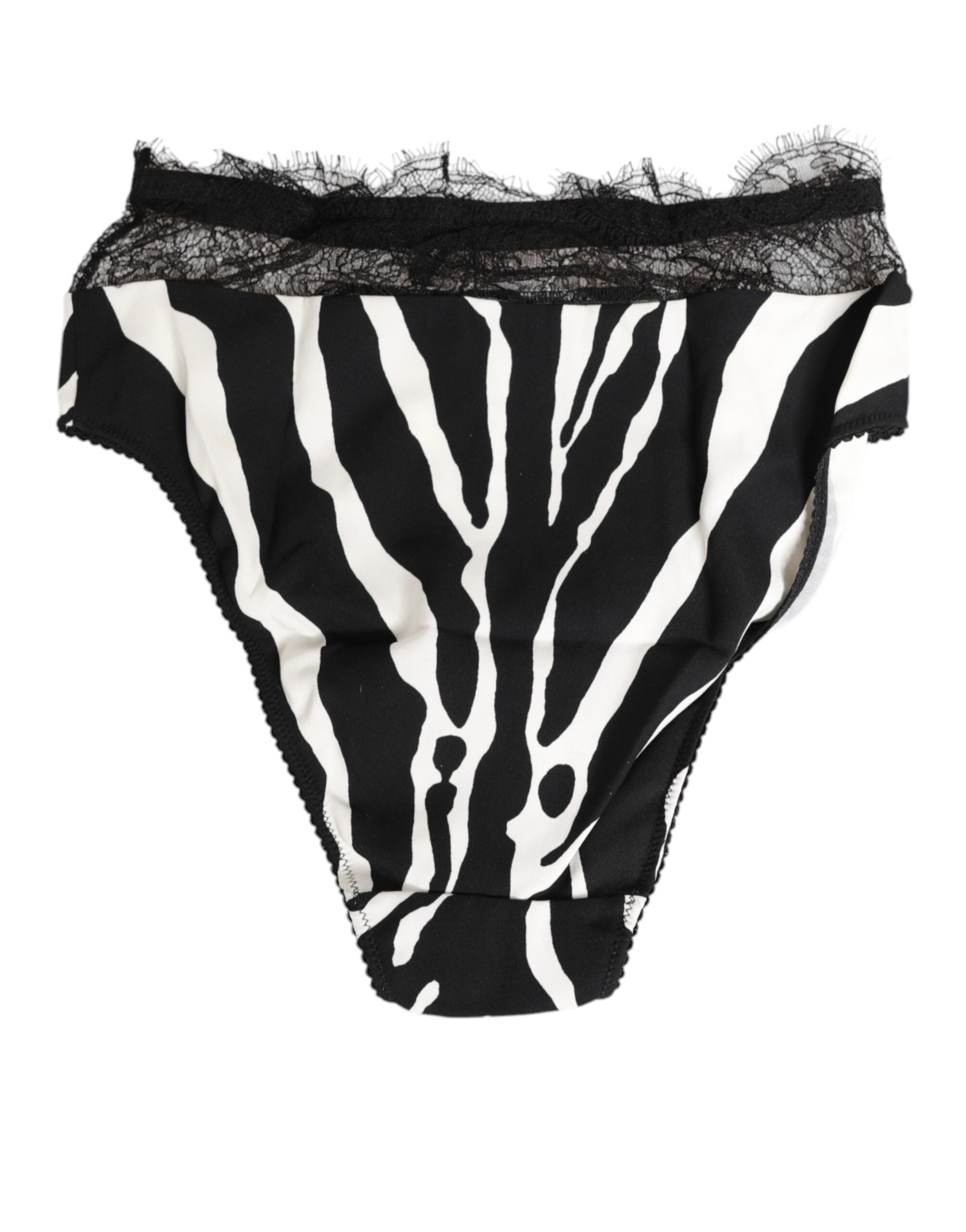 Dolce & Gabbana Black White Zebra Print Lace Trim High Underwear-4