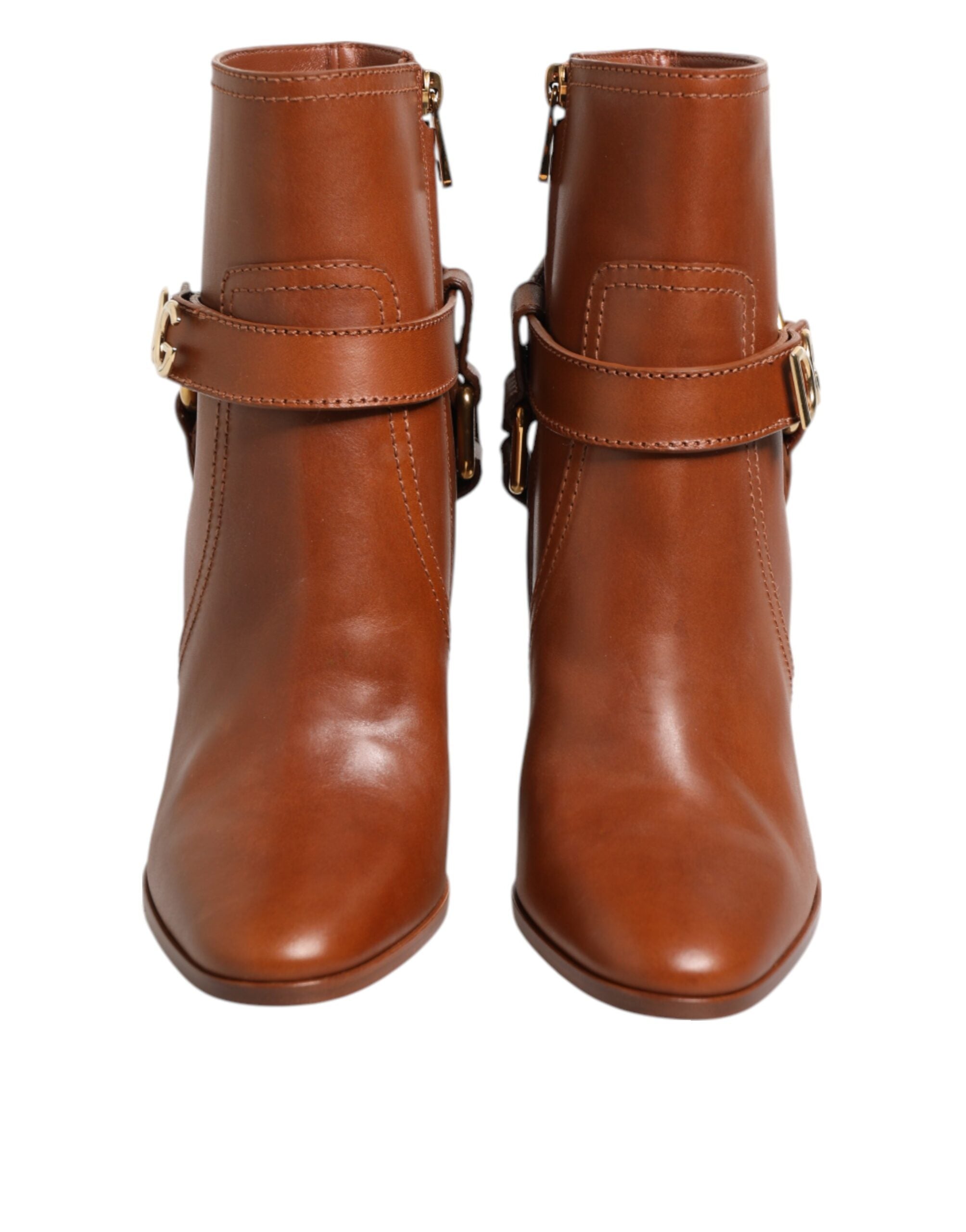 Dolce & Gabbana Braune Leder DG Logo Schnallenstiefel Schuhe-4