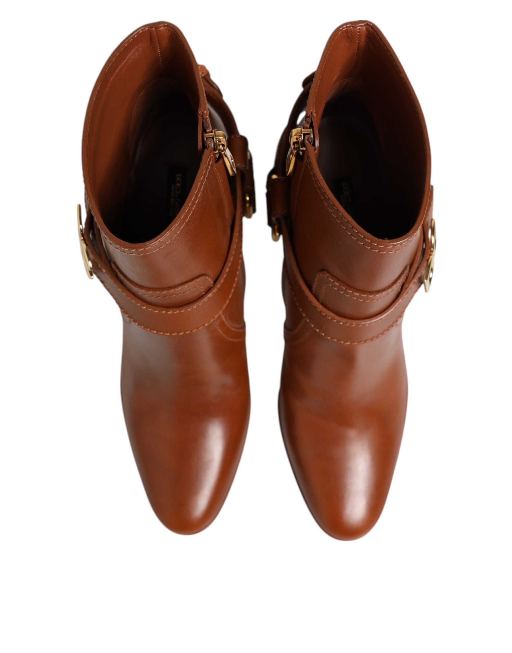Dolce & Gabbana Braune Leder DG Logo Schnallenstiefel Schuhe-5
