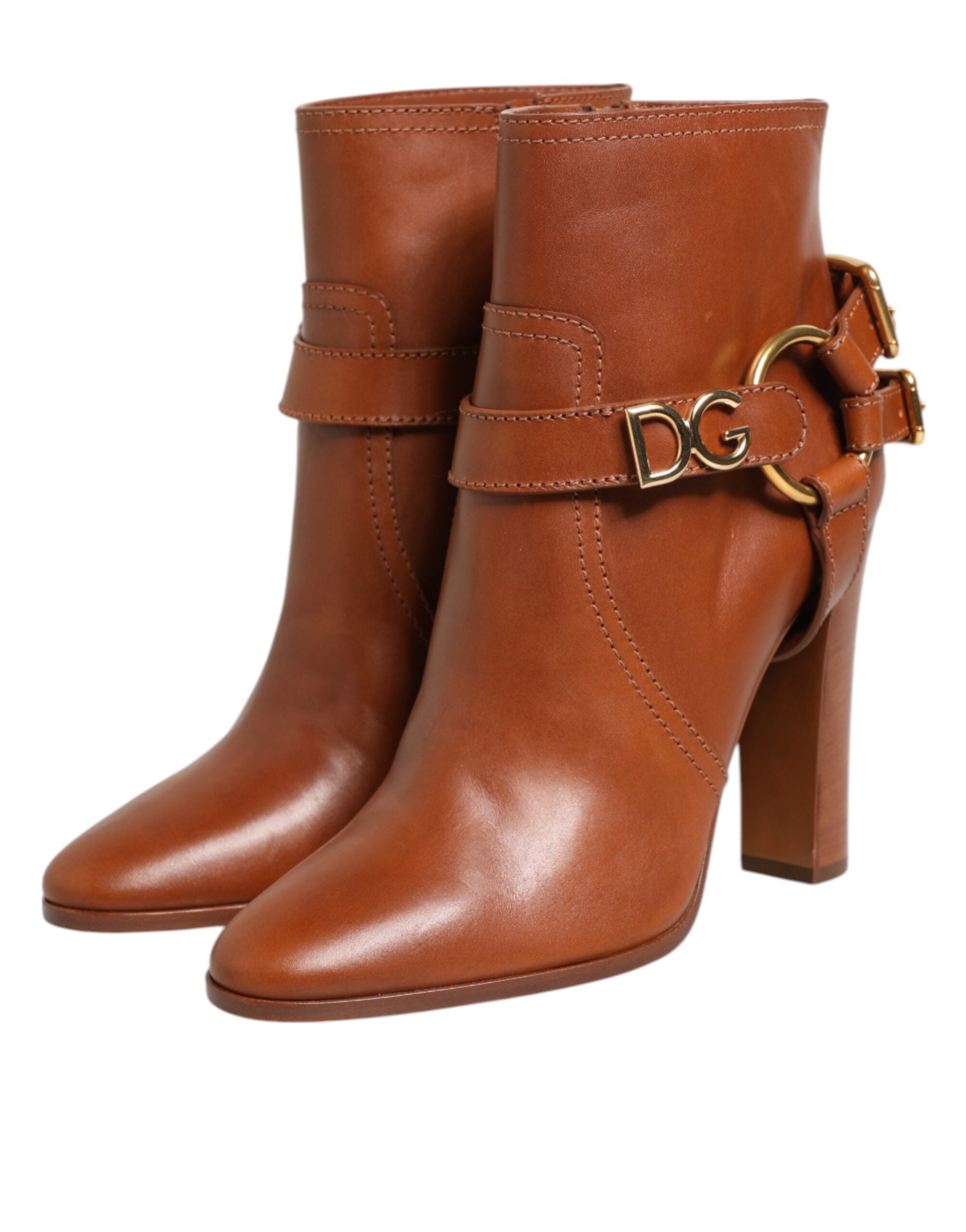 Dolce & Gabbana Braune Leder DG Logo Schnallenstiefel Schuhe-6