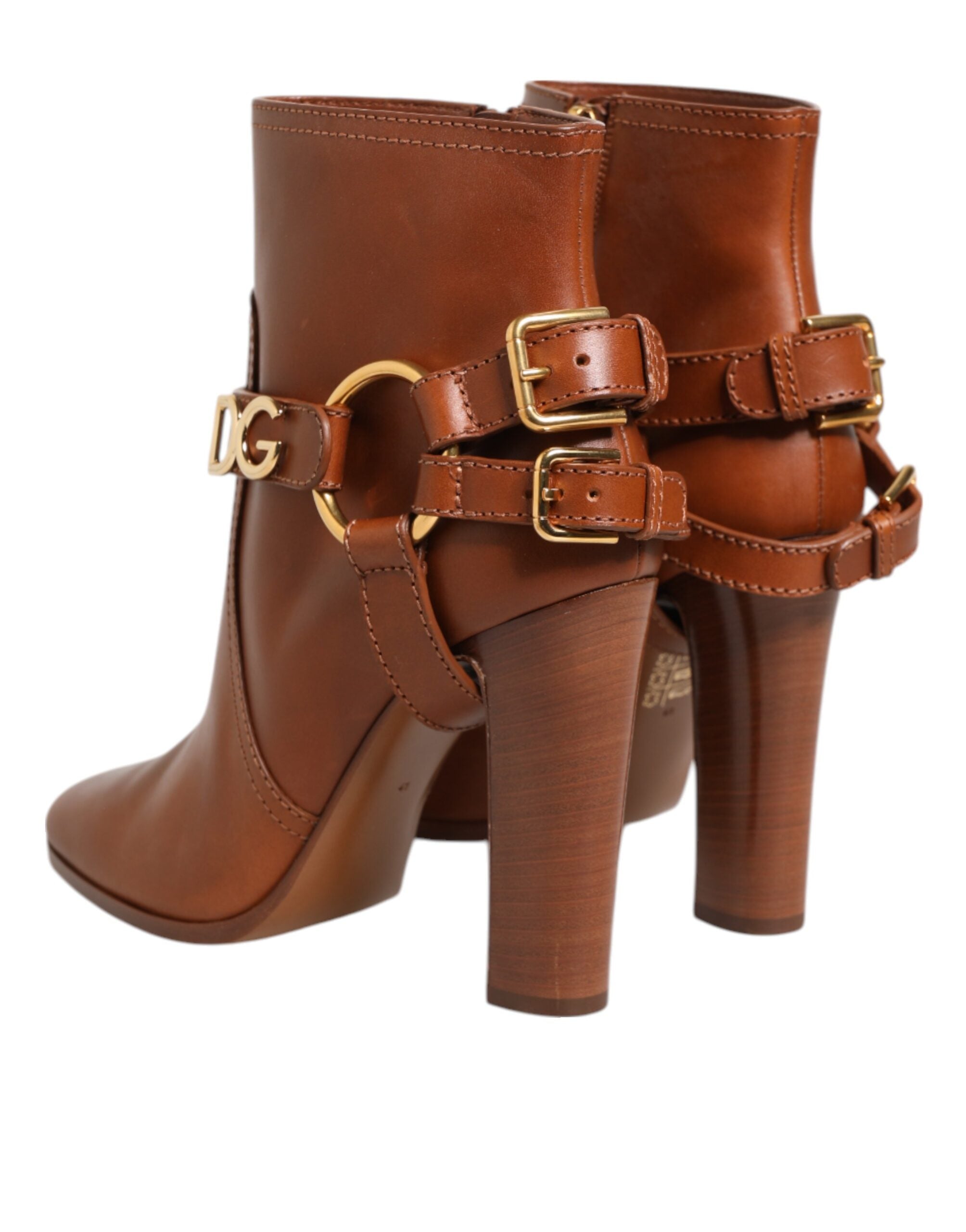 Dolce & Gabbana Braune Leder DG Logo Schnallenstiefel Schuhe-7